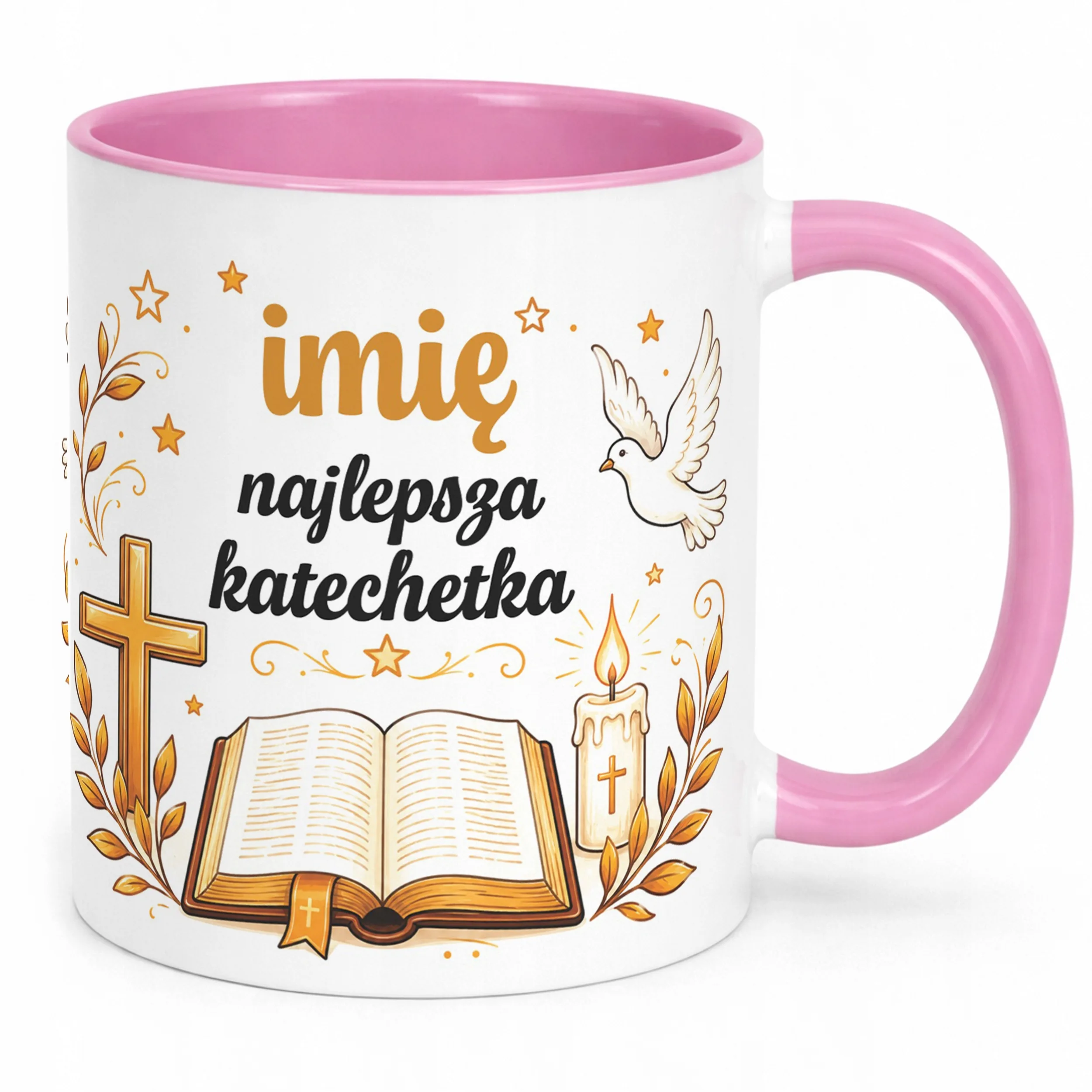 Kubek Różowy z Imieniem Dzień Nauczyciela Dla Katechetki Prezent