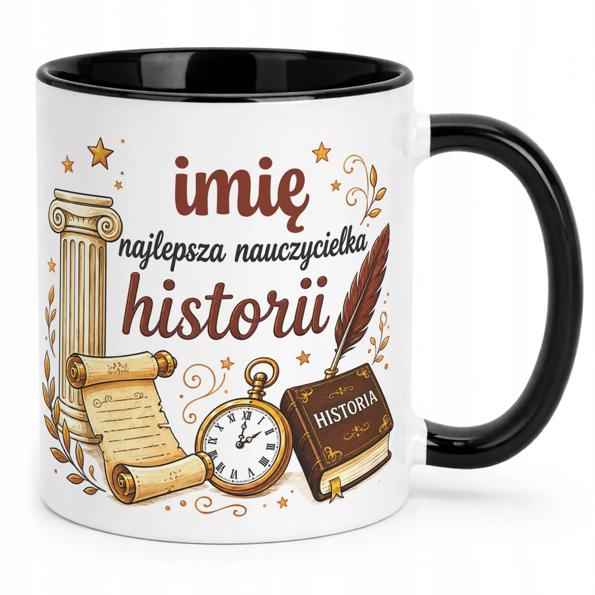 Kubek Czarny z Imieniem Dzień Nauczyciela Historia Prezent