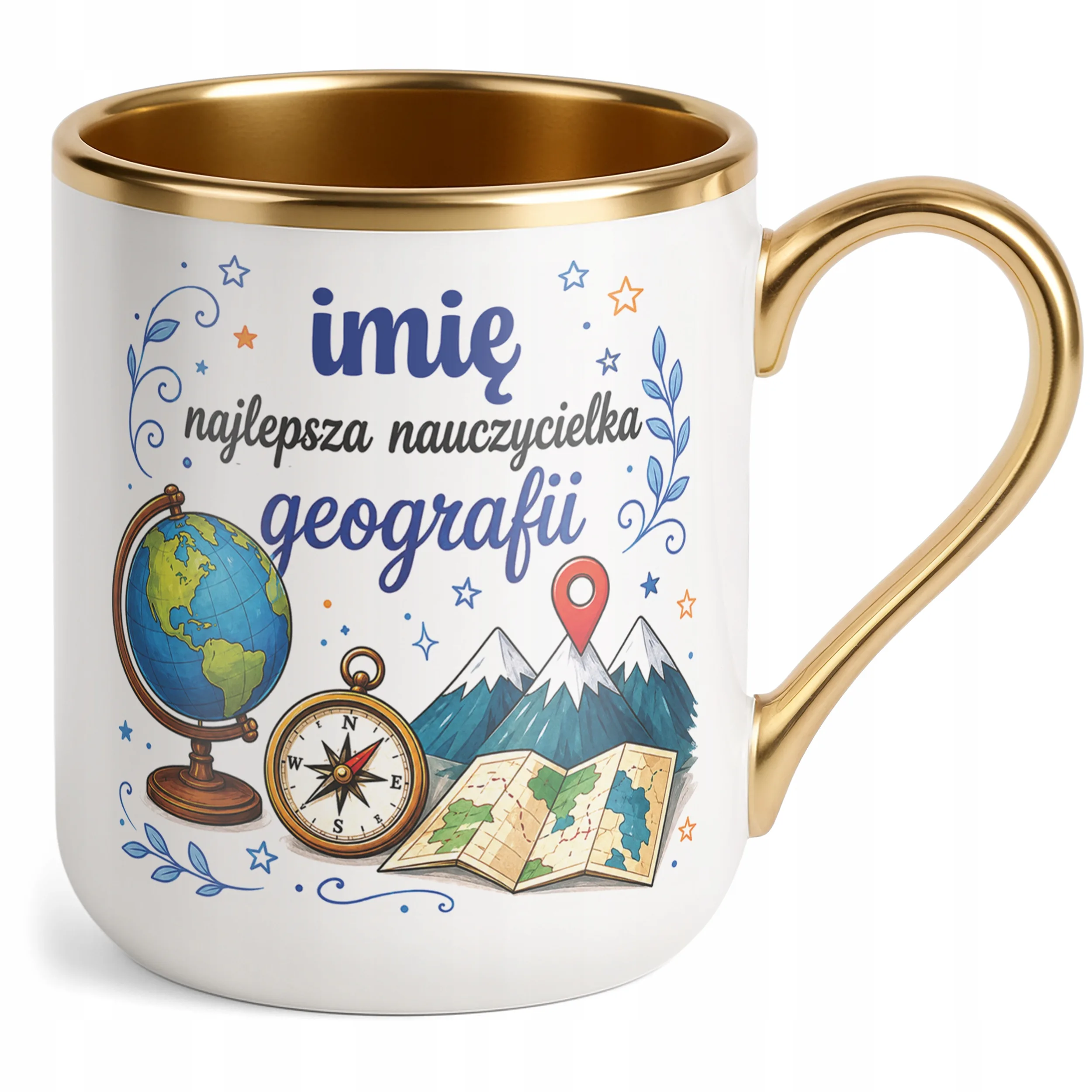 Kubek Premium Złoty z Imieniem Dzień Nauczyciela Geografia Prezent