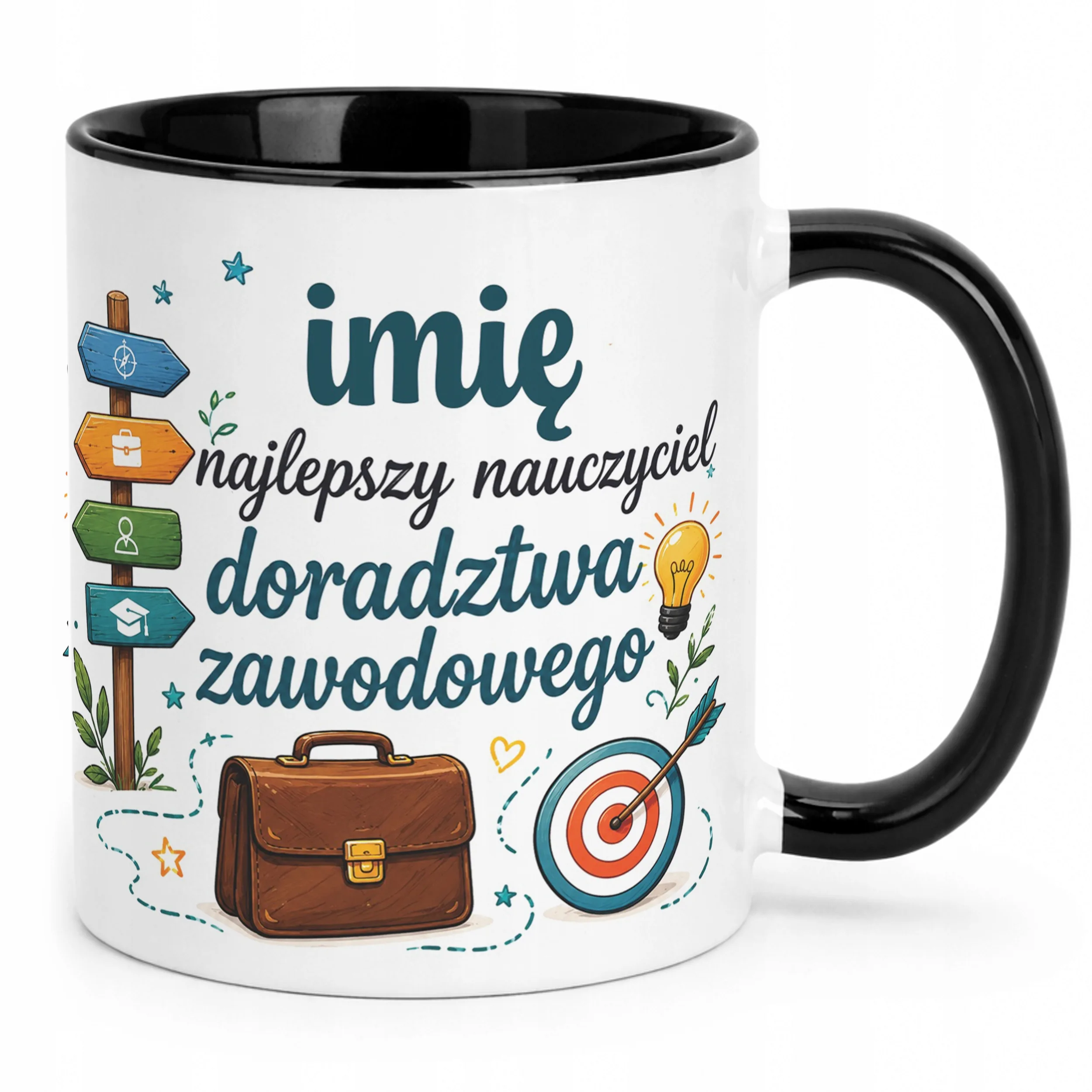 Kubek Czarny z Imieniem Dzień Nauczyciela Doradztwo Zawodowe