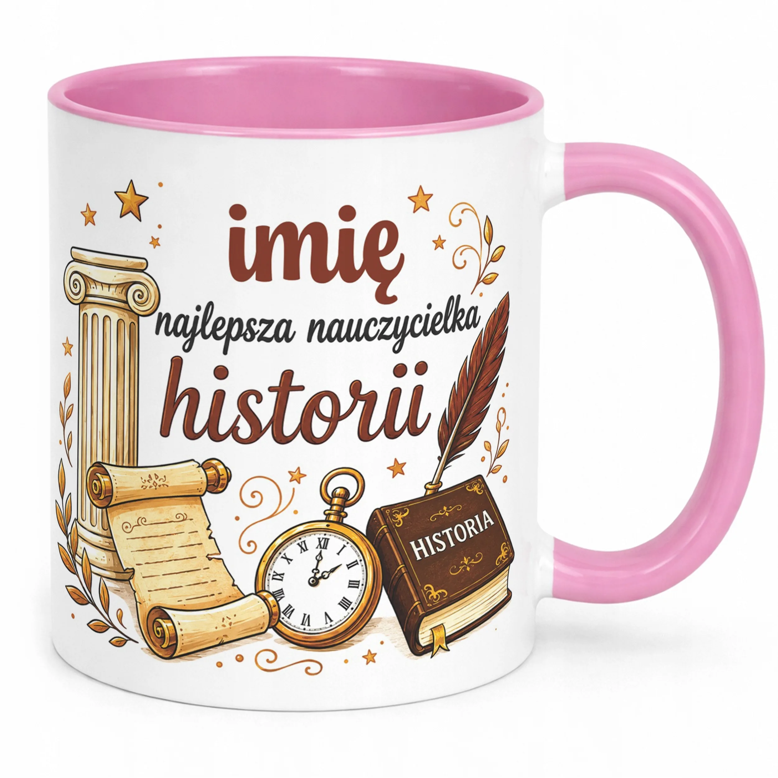 Kubek Różowy z Imieniem Dzień Nauczyciela Historia Prezent