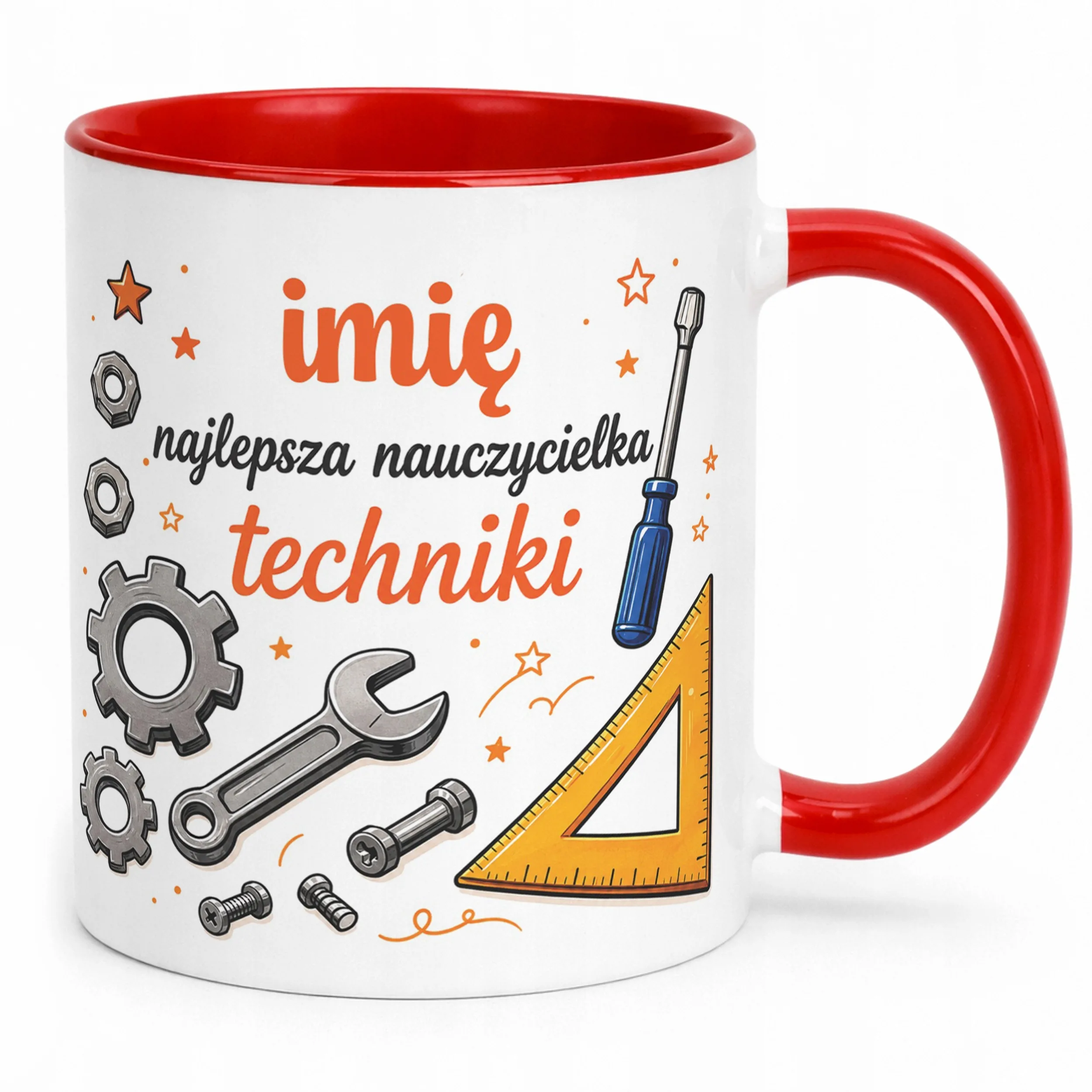 Kubek Czerwony z Imieniem Dzień Nauczyciela Technika Prezent