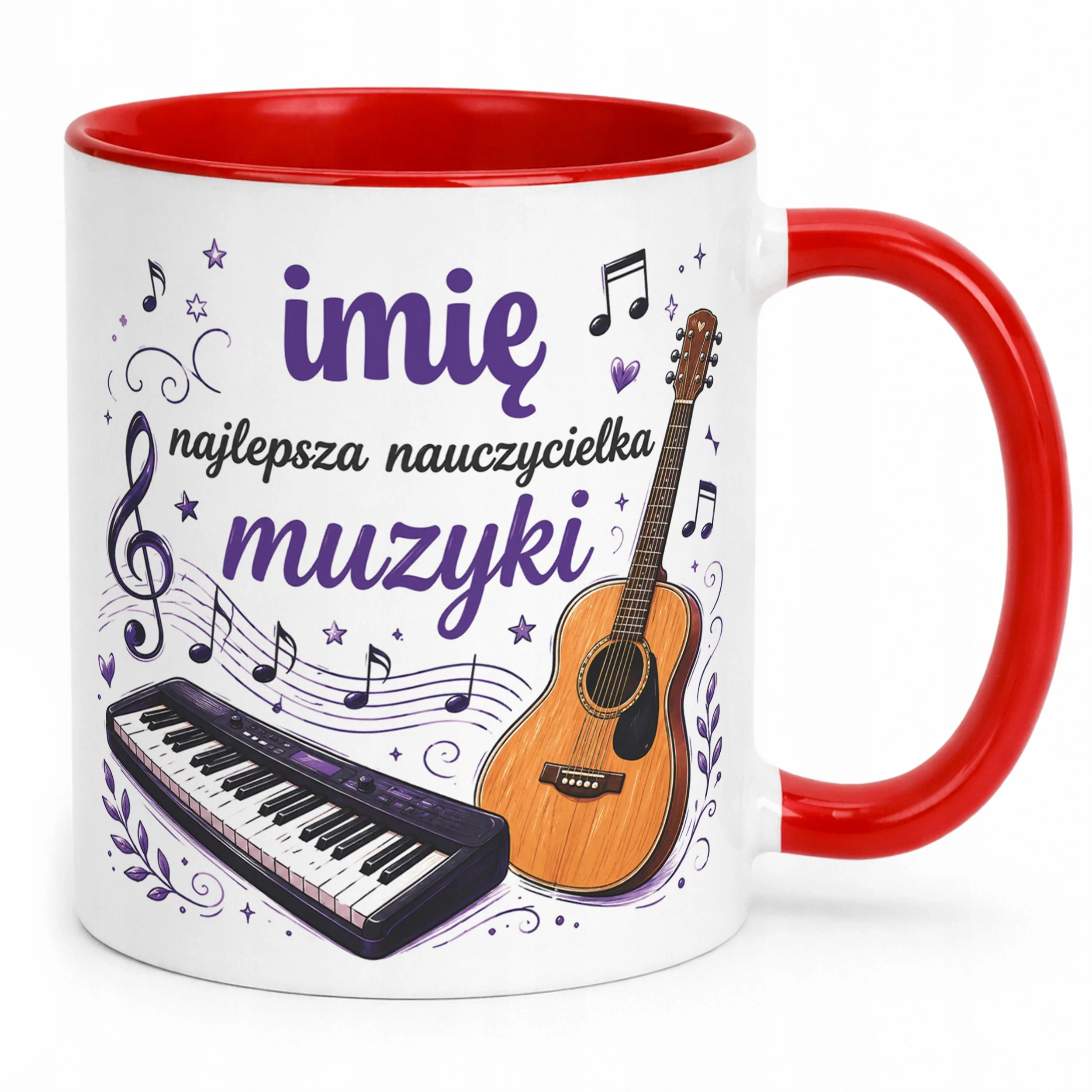 Kubek Czerwony z Imieniem Dzień Nauczyciela Muzyka Prezent