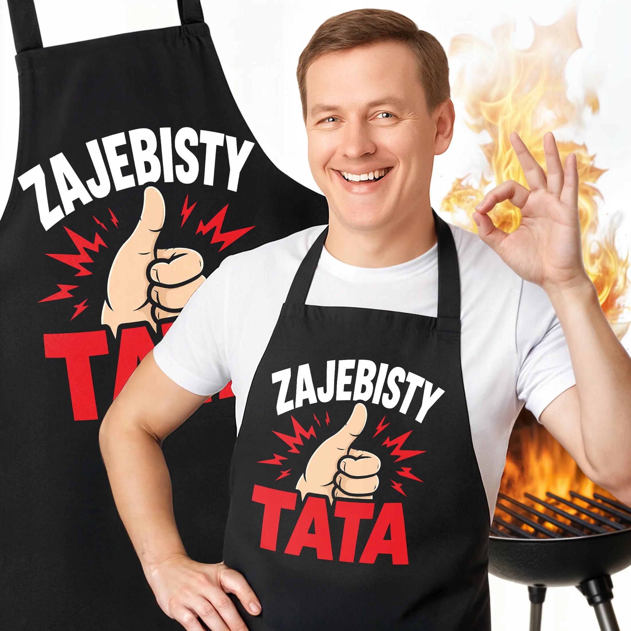 Fartuch czarny do grilla dla taty prezent na Dzień Ojca miły upominek