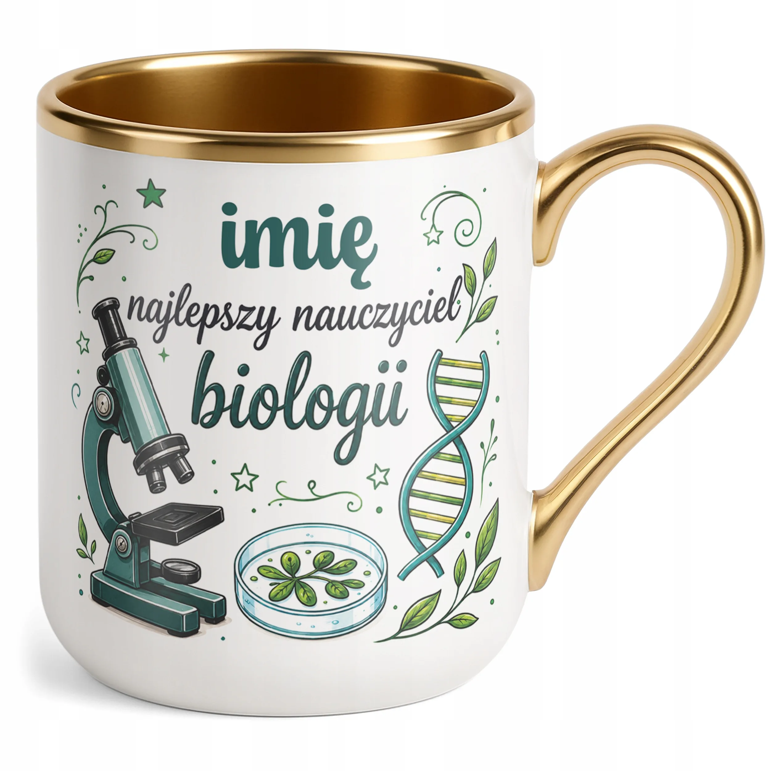 Kubek Premium Złoty z Imieniem Dzień Nauczyciela Biologia Prezent