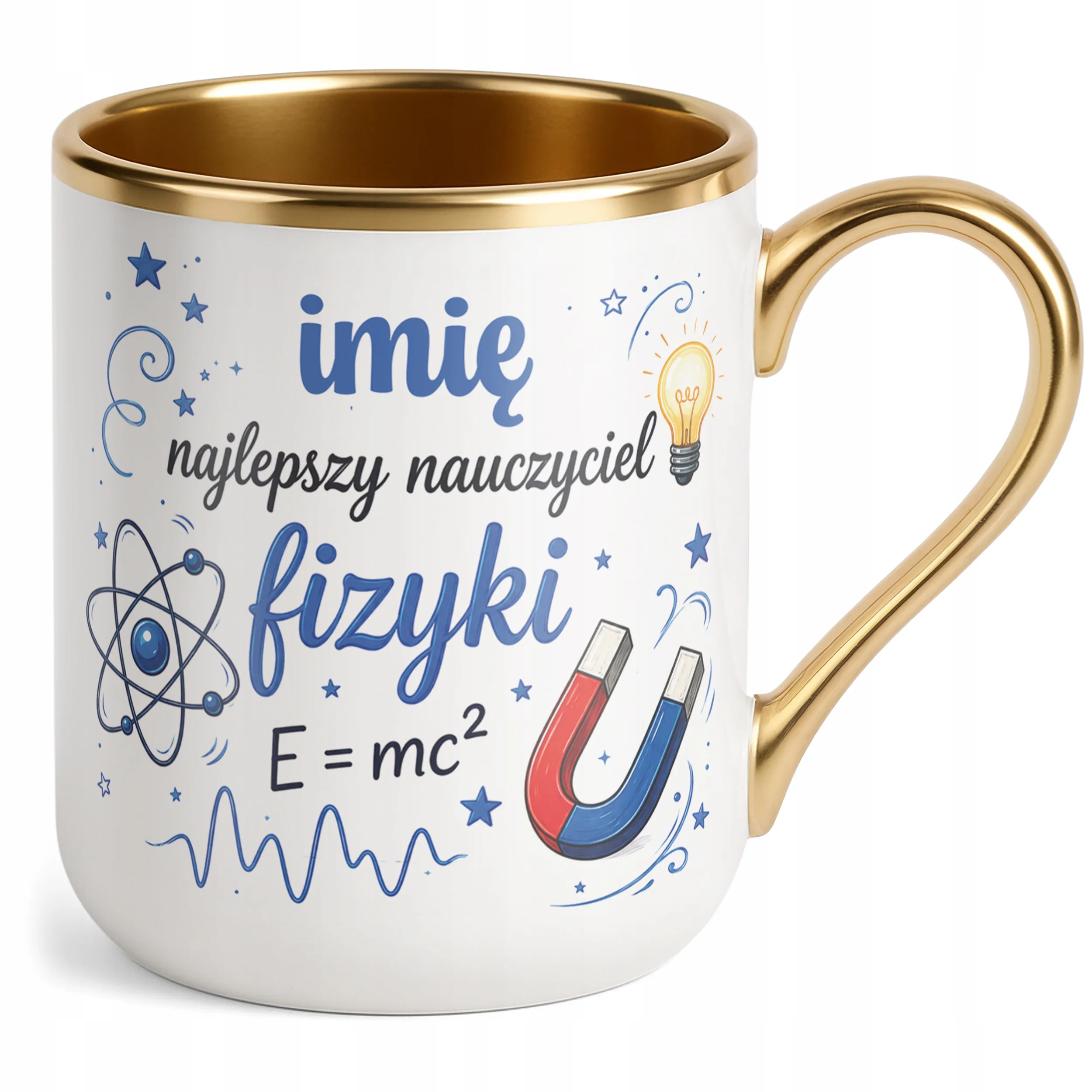 Kubek Premium Złoty z Imieniem Dzień Nauczyciela Fizyka Prezent