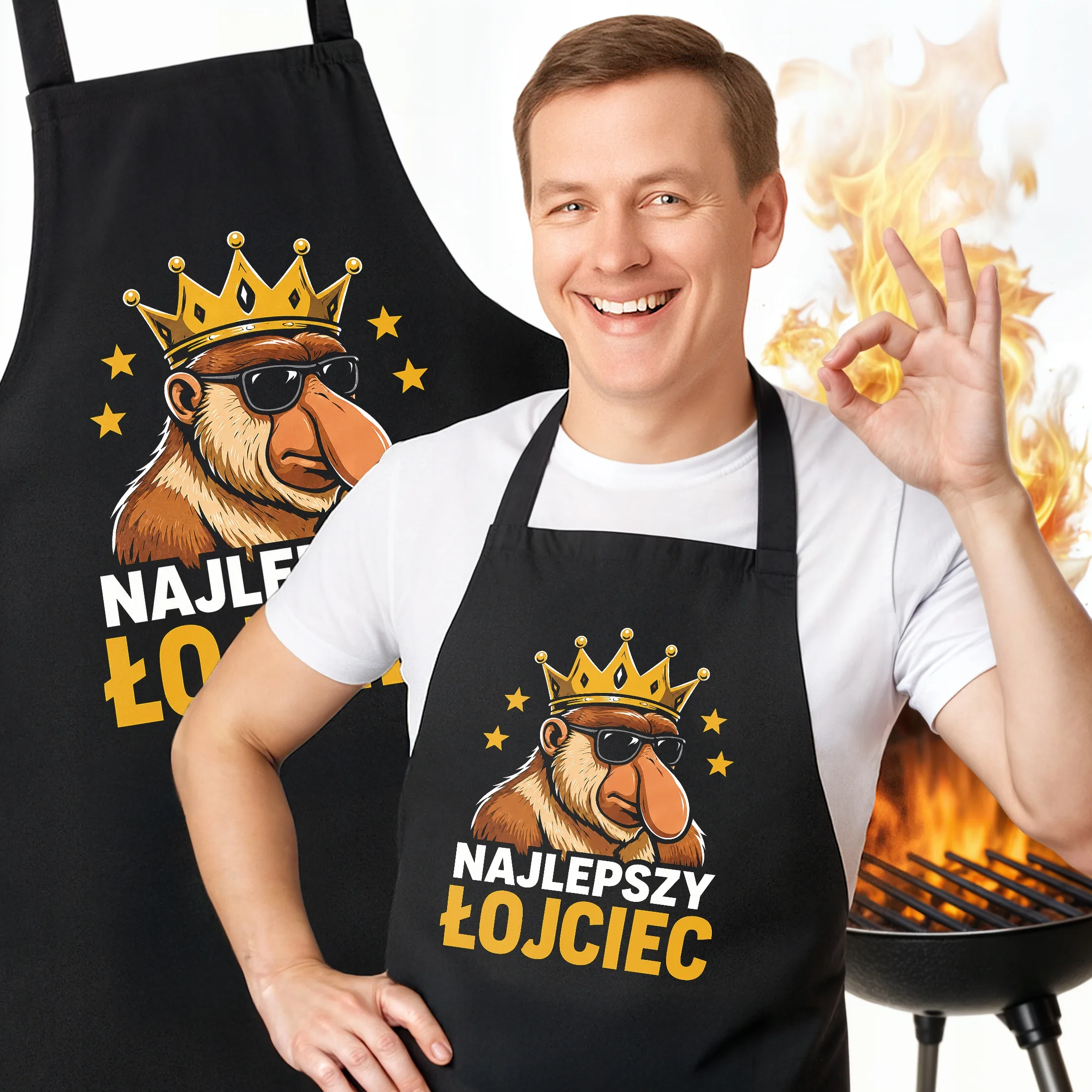 Fartuch czarny prezent dla taty na Dzień Ojca do gotowania i grillowania