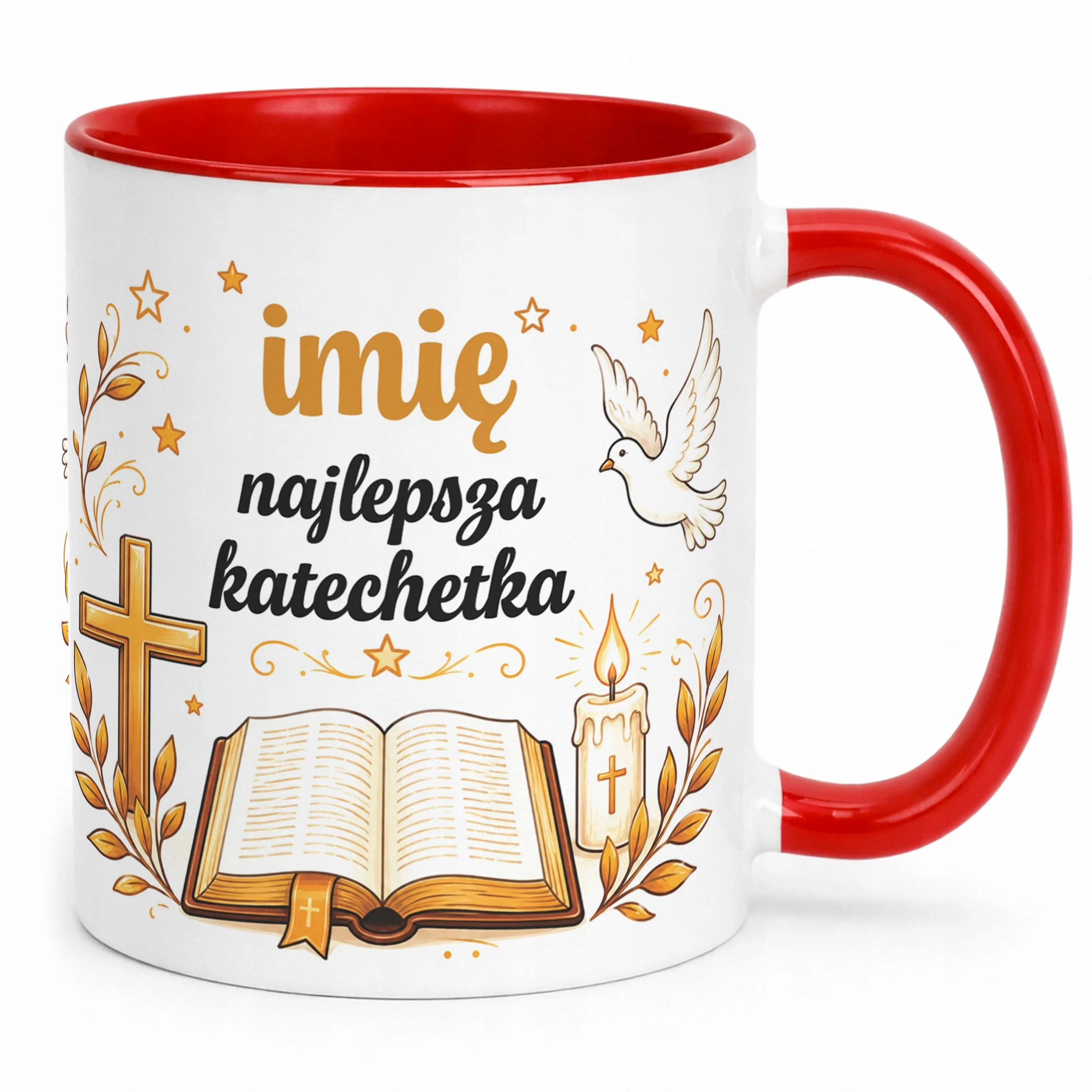 Kubek Czerwony z Imieniem Dzień Nauczyciela Dla Katechetki Prezent