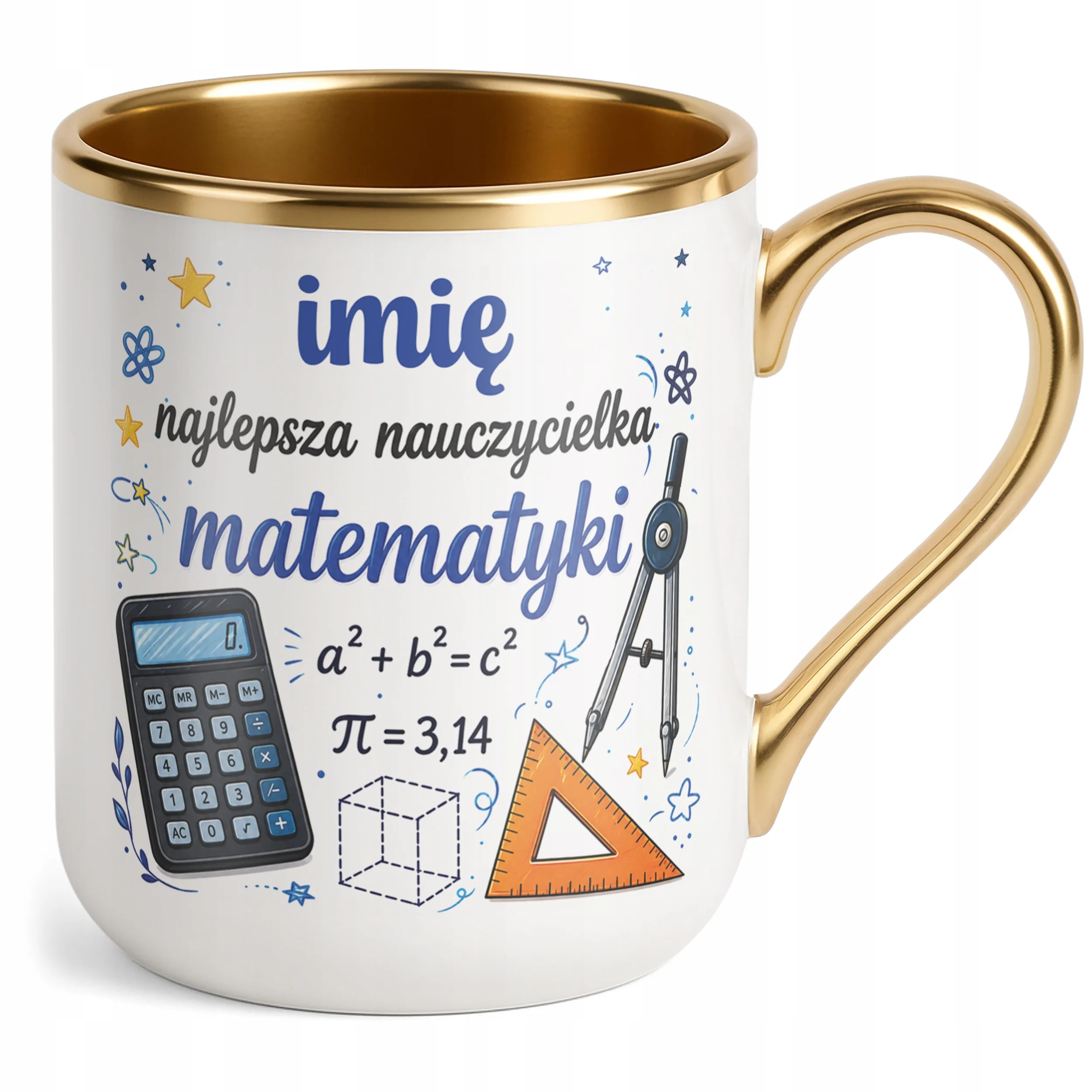 Kubek Premium Złoty z Imieniem Dzień Nauczyciela Matematyka Prezent