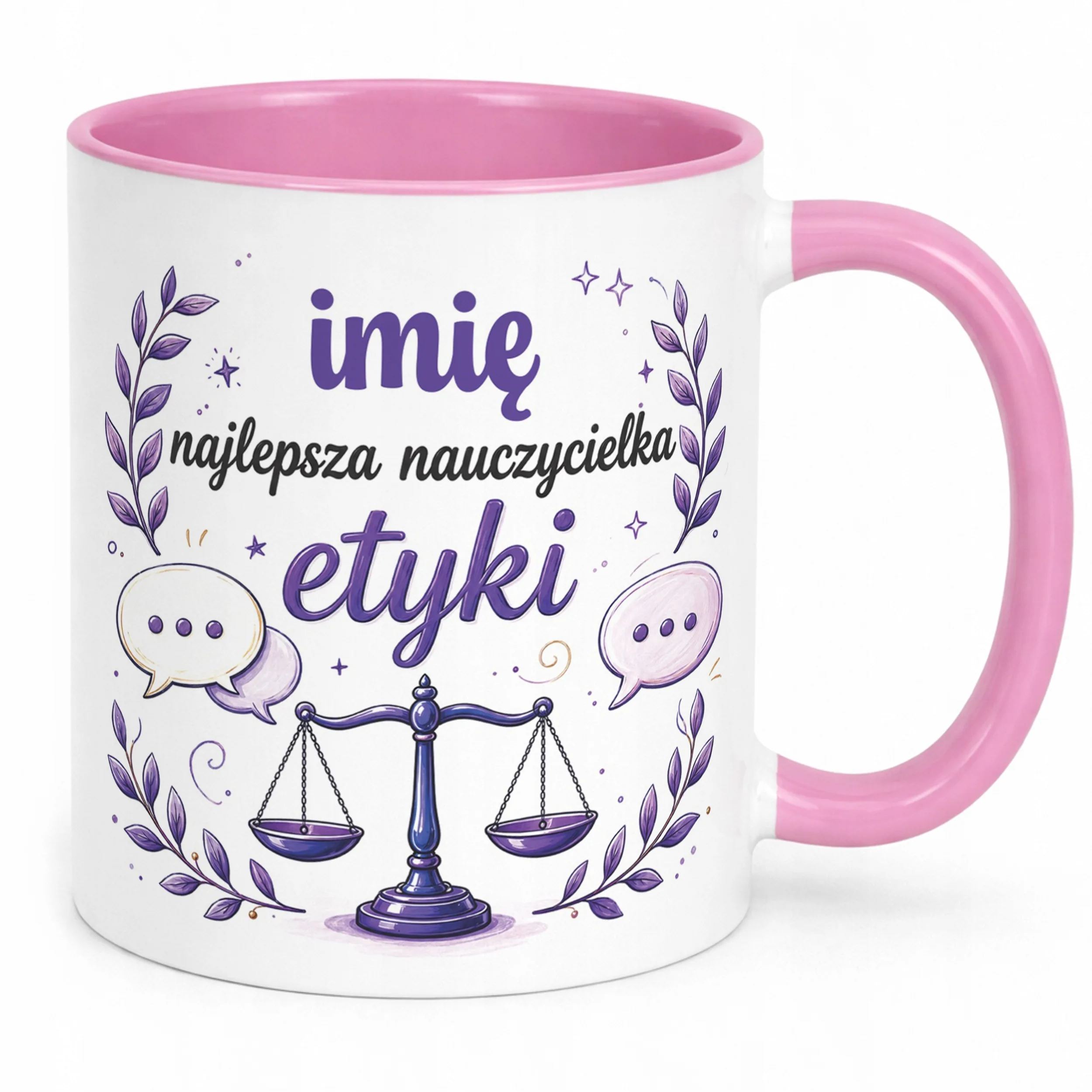 Kubek Różowy z Imieniem Dzień Nauczyciela Etyka Prezent