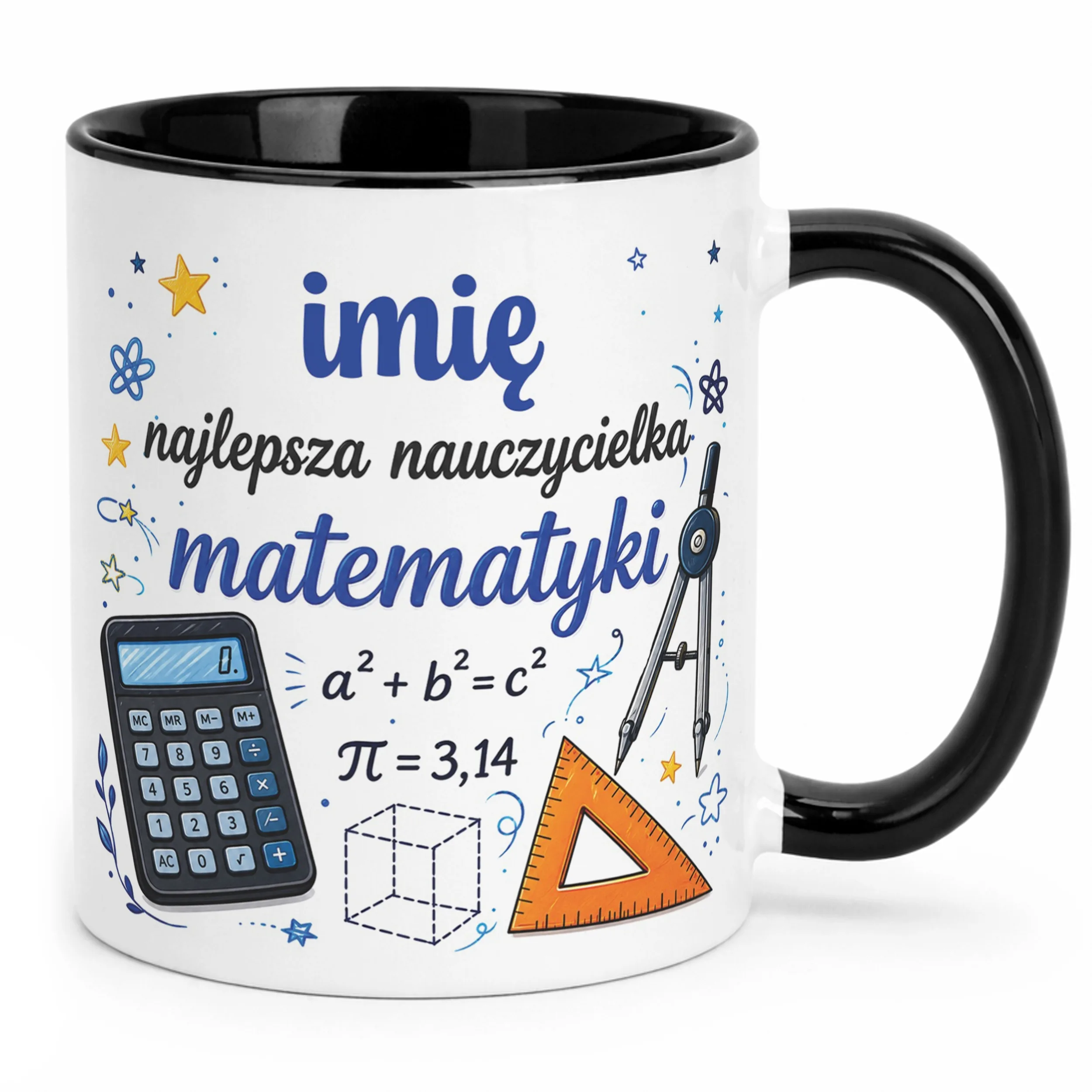 Kubek Czarny z Imieniem Dzień Nauczyciela Matematyka Prezent