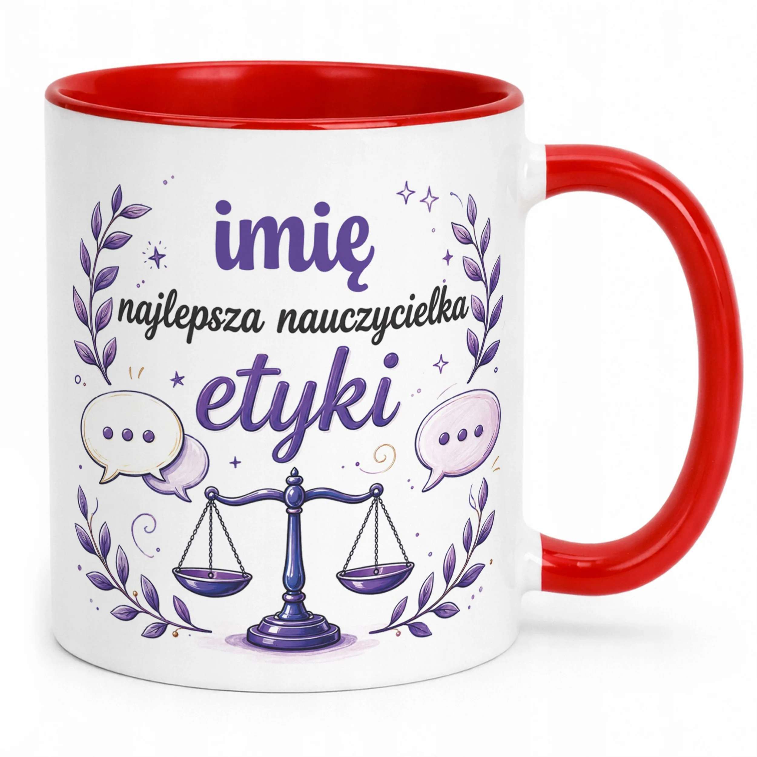 Kubek Czerwony z Imieniem Dzień Nauczyciela Etyka Prezent