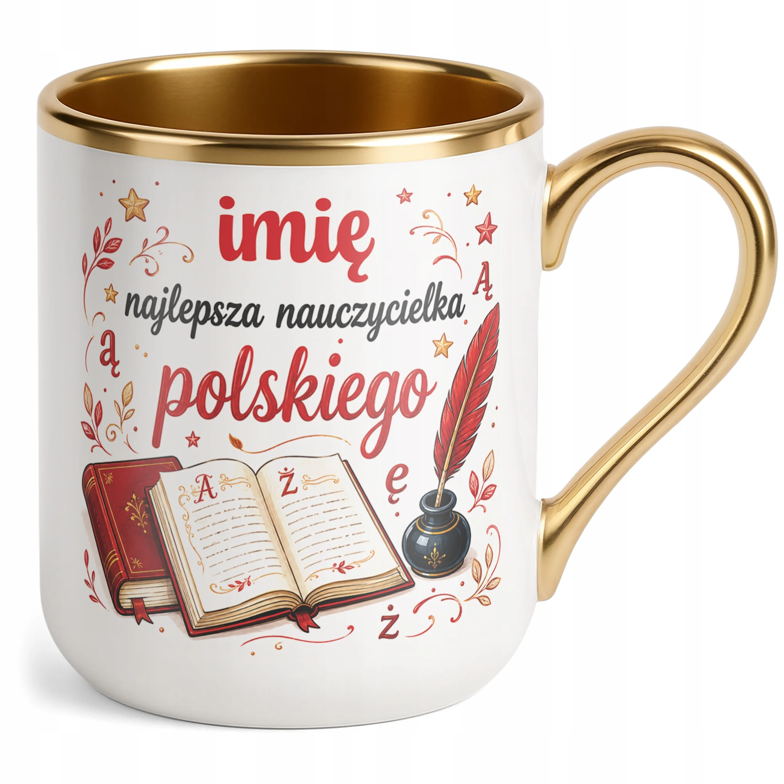Kubek Premium Złoty z Imieniem Dzień Nauczyciela Język Polski Prezent