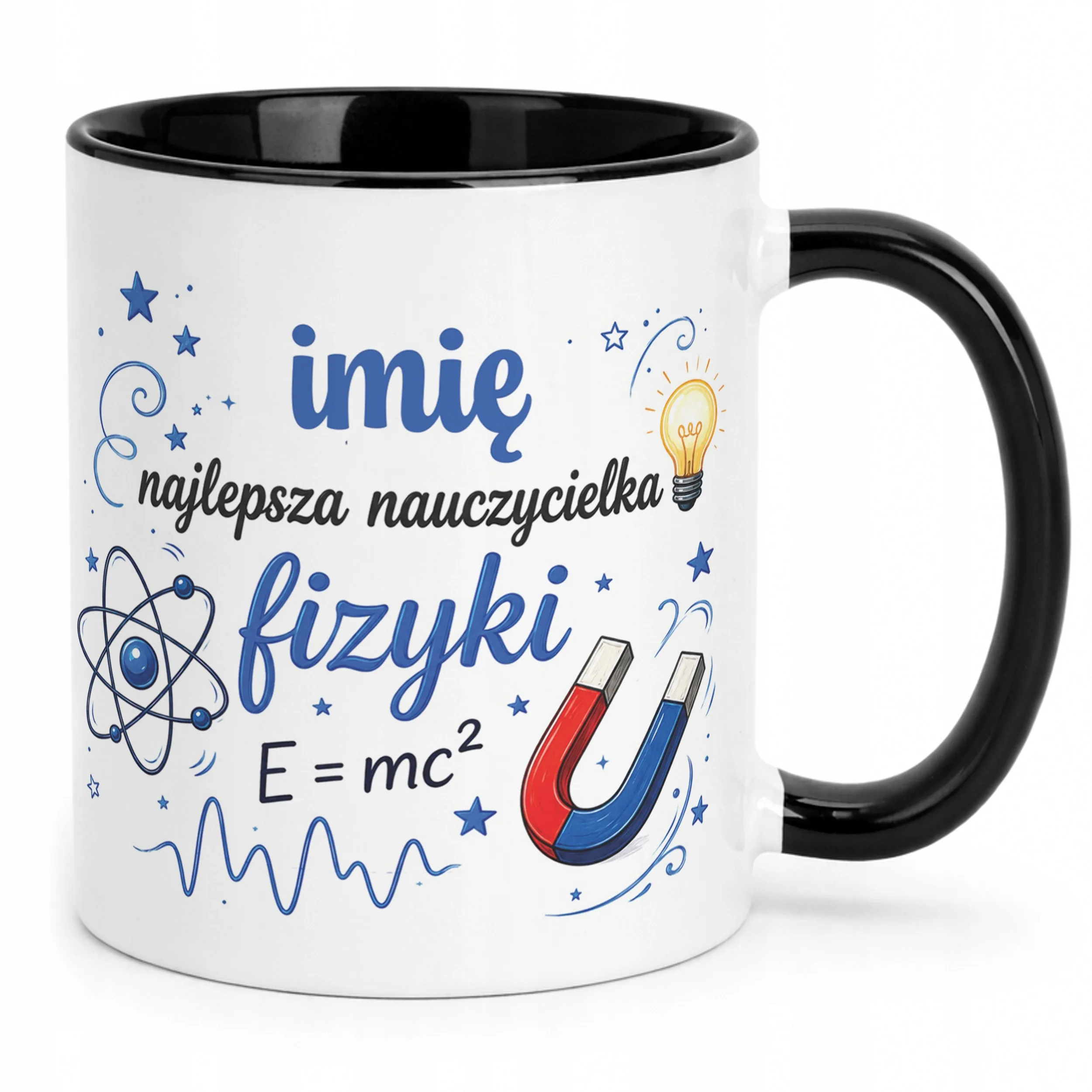 Kubek Czarny z Imieniem Dzień Nauczyciela Fizyka Prezent