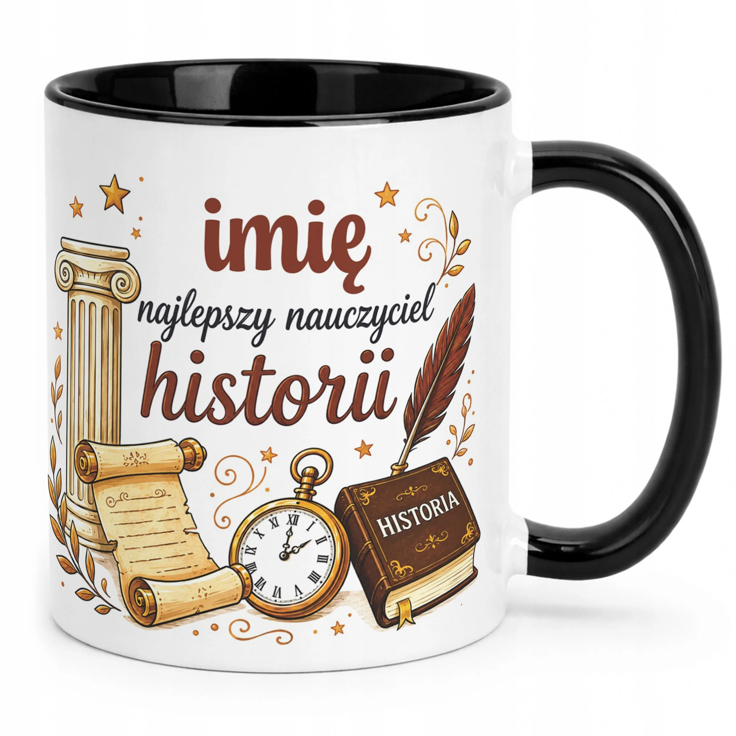 Kubek Czarny z Imieniem Dzień Nauczyciela Historia Prezent