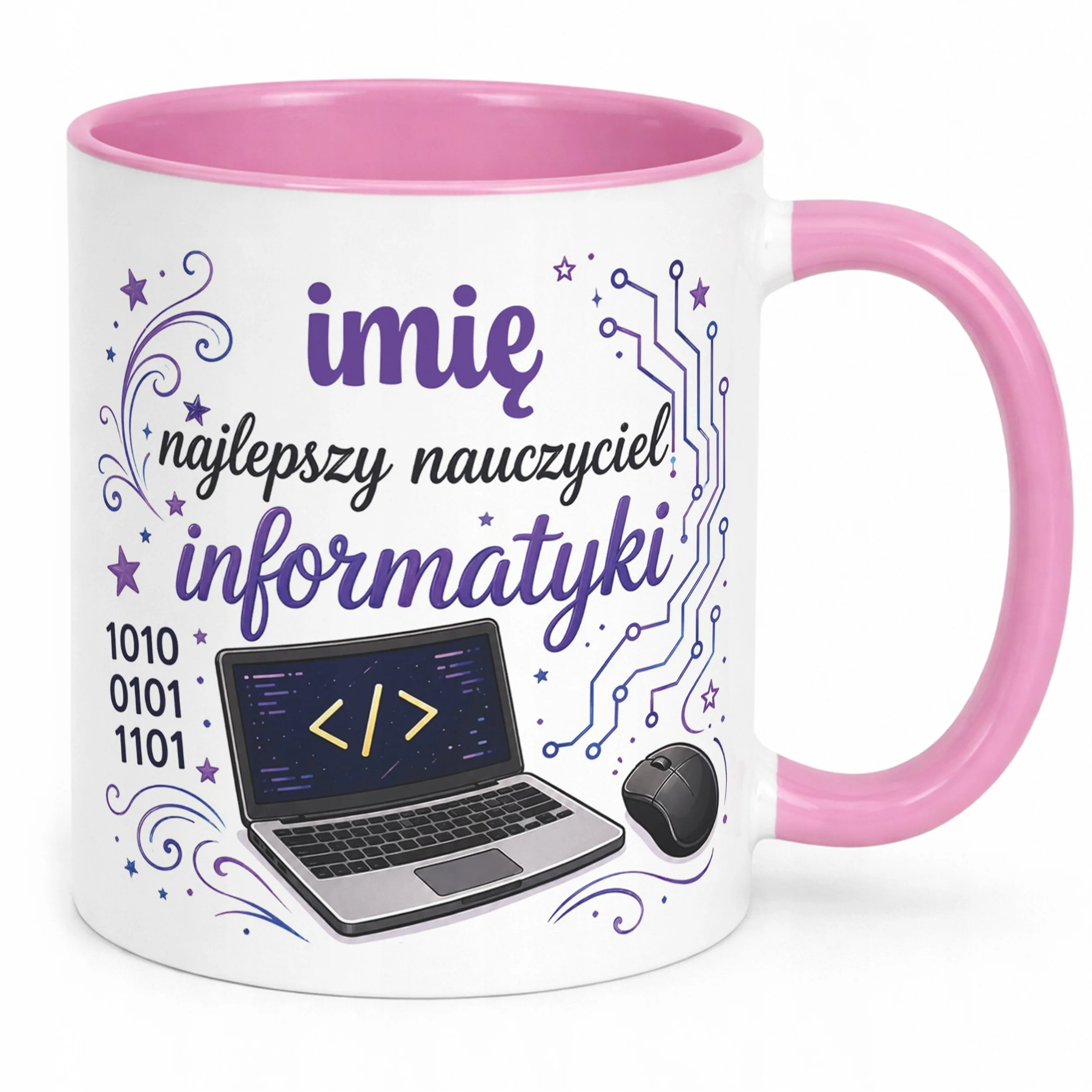 Kubek Różowy z Imieniem Dzień Nauczyciela Informatyka Prezent