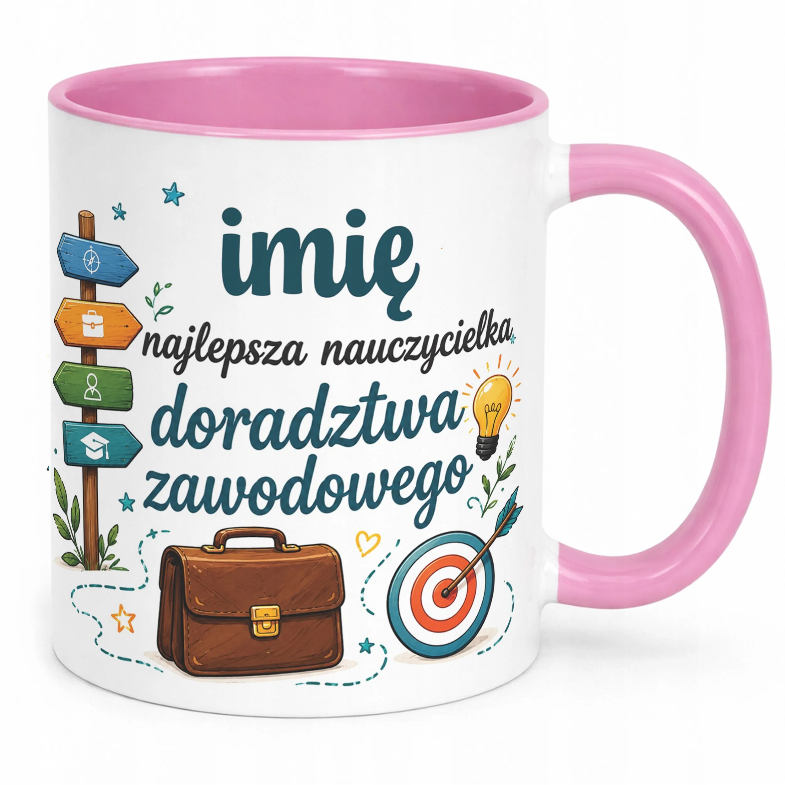 Kubek Różowy z Imieniem Dzień Nauczyciela Doradztwo Zawodowe