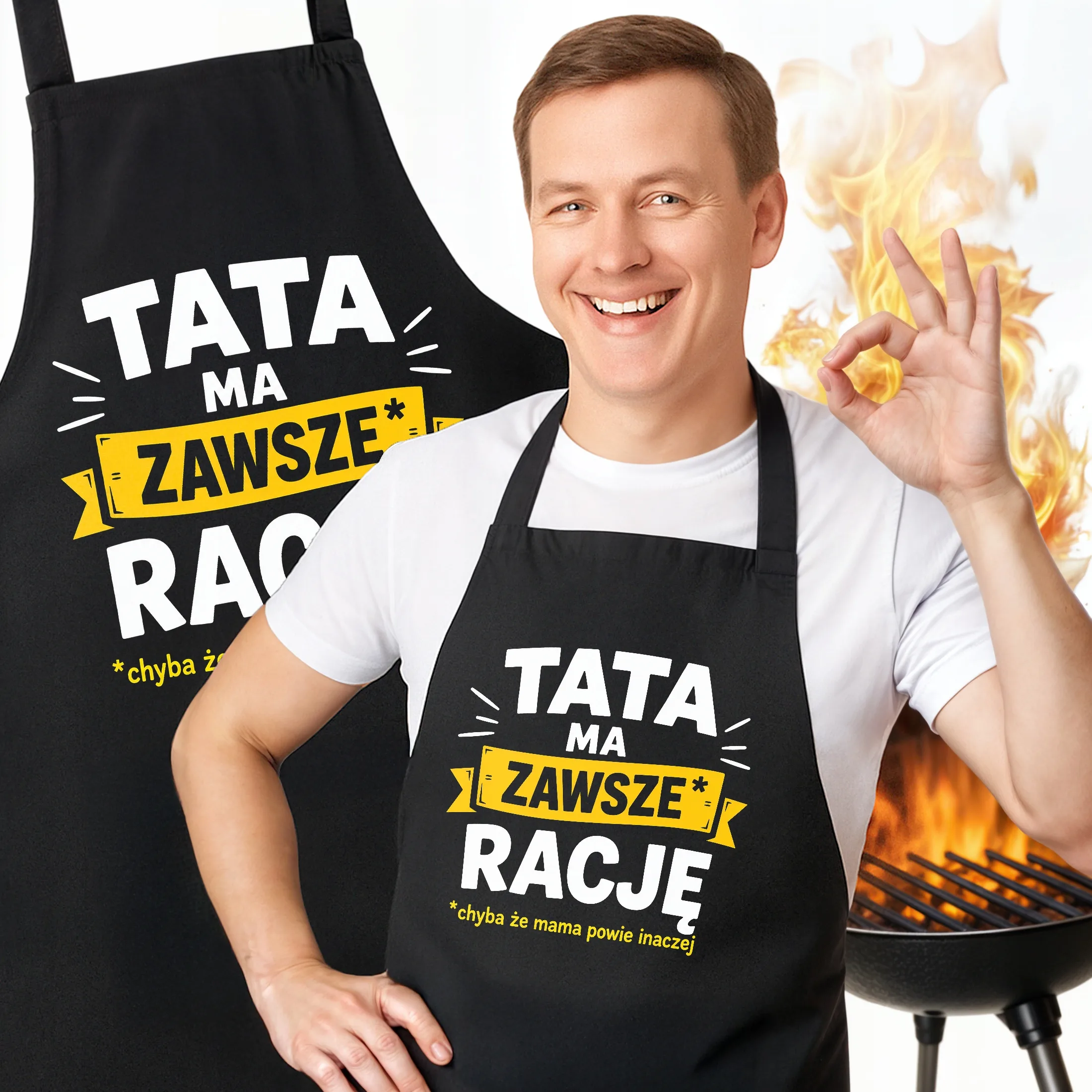 Prezent na Dzień Ojca fartuch czarny dla taty miły upominek dla tatusia