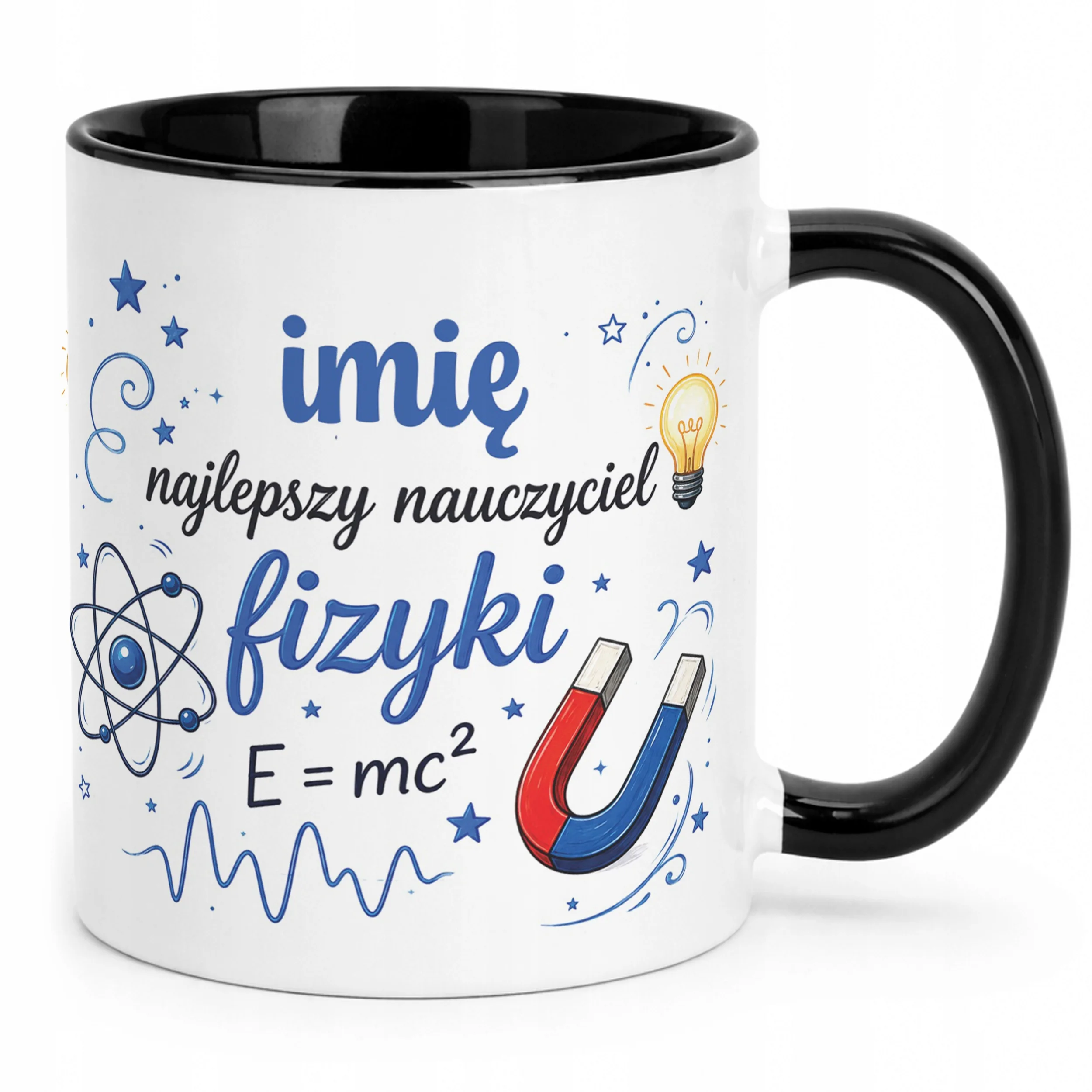 Kubek Czarny z Imieniem Dzień Nauczyciela Fizyka Prezent