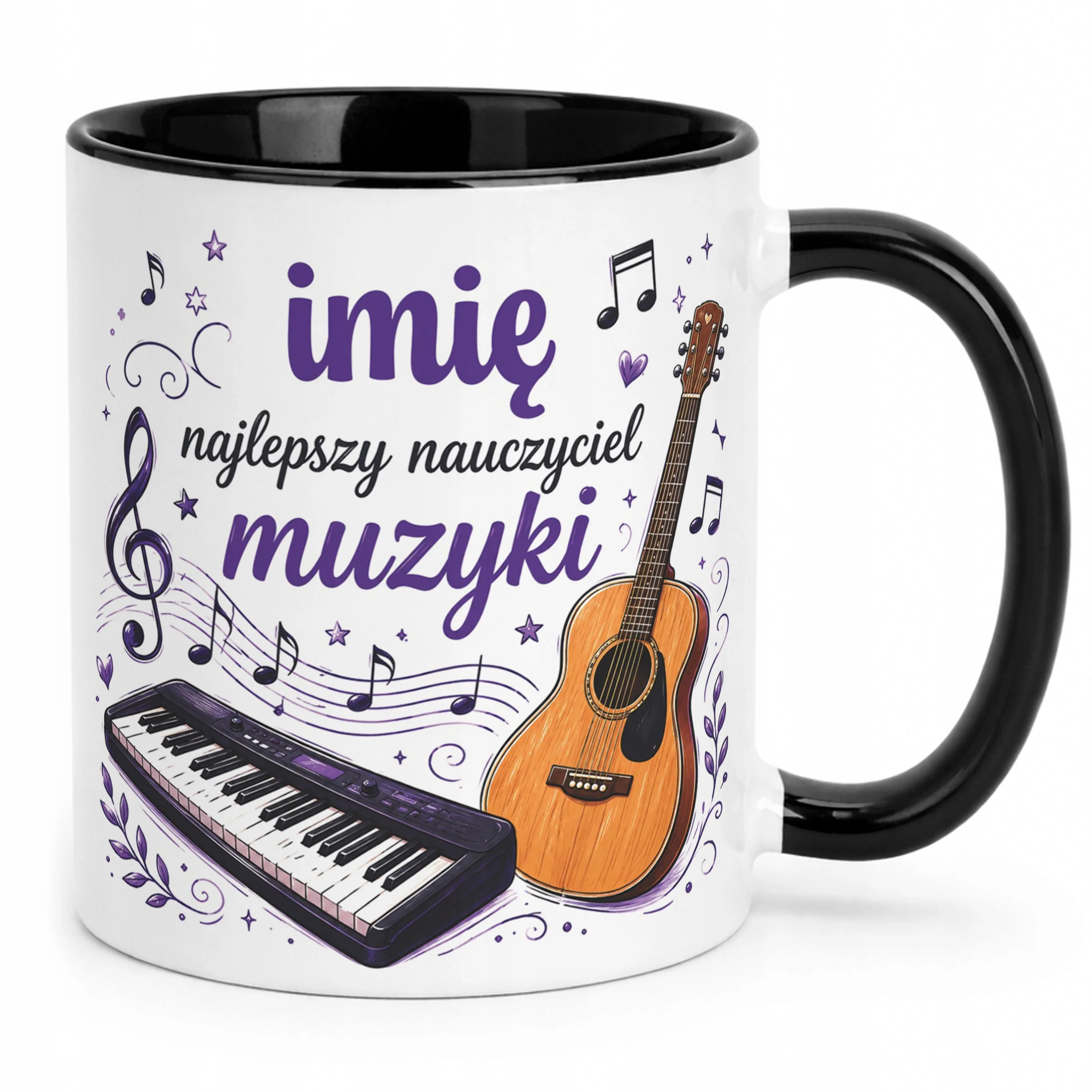 Kubek Czarny z Imieniem Dzień Nauczyciela Muzyka Prezent