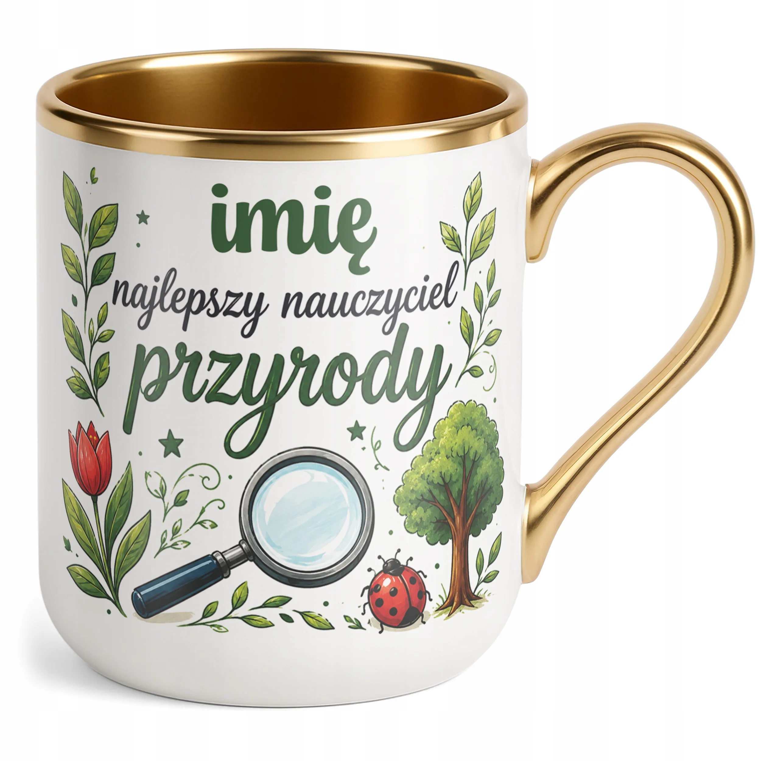 Kubek Premium Złoty z Imieniem Dzień Nauczyciela Przyroda Prezent