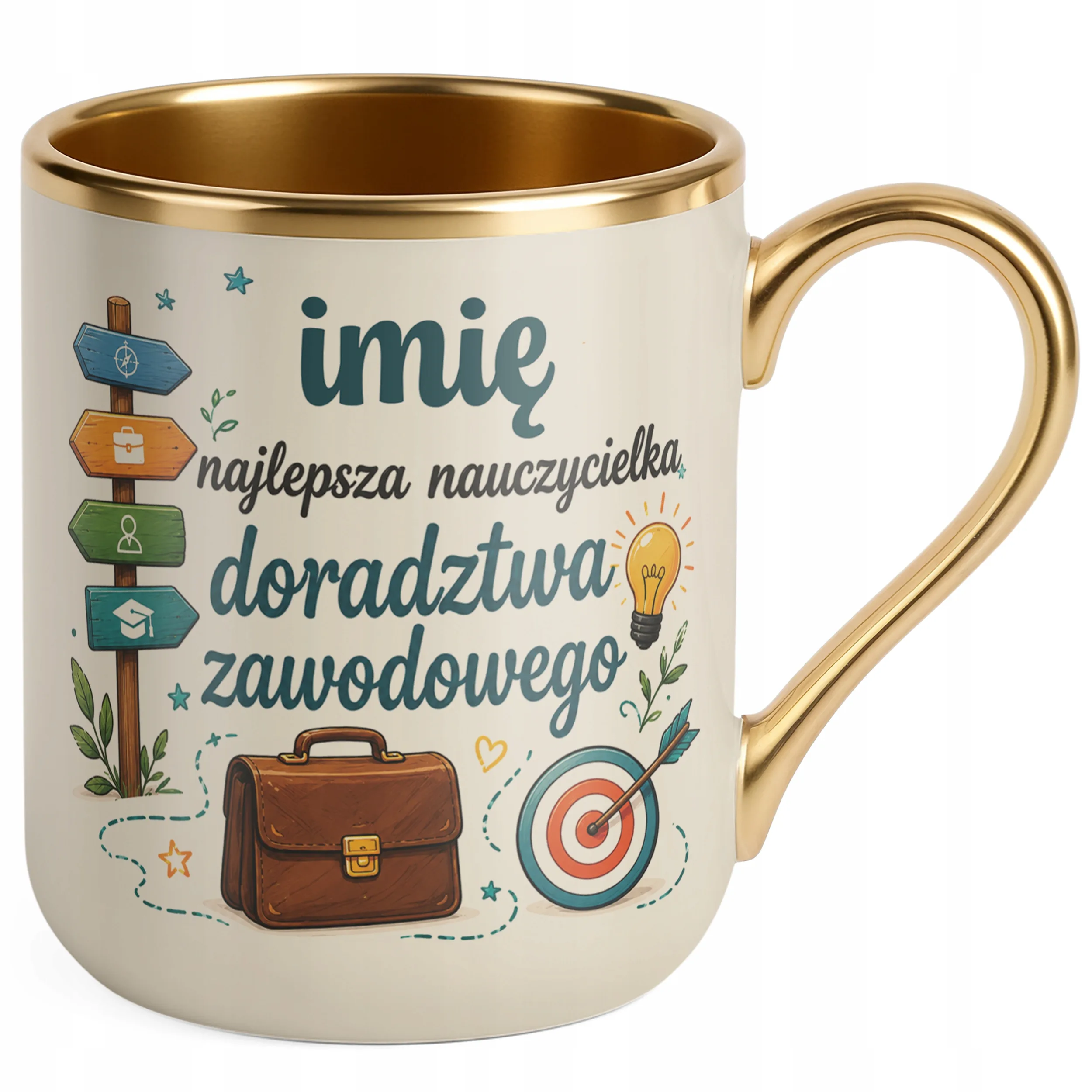 Kubek Premium Złoty Ecru z Imieniem Dzień Nauczyciela Doradztwo Zawodowe