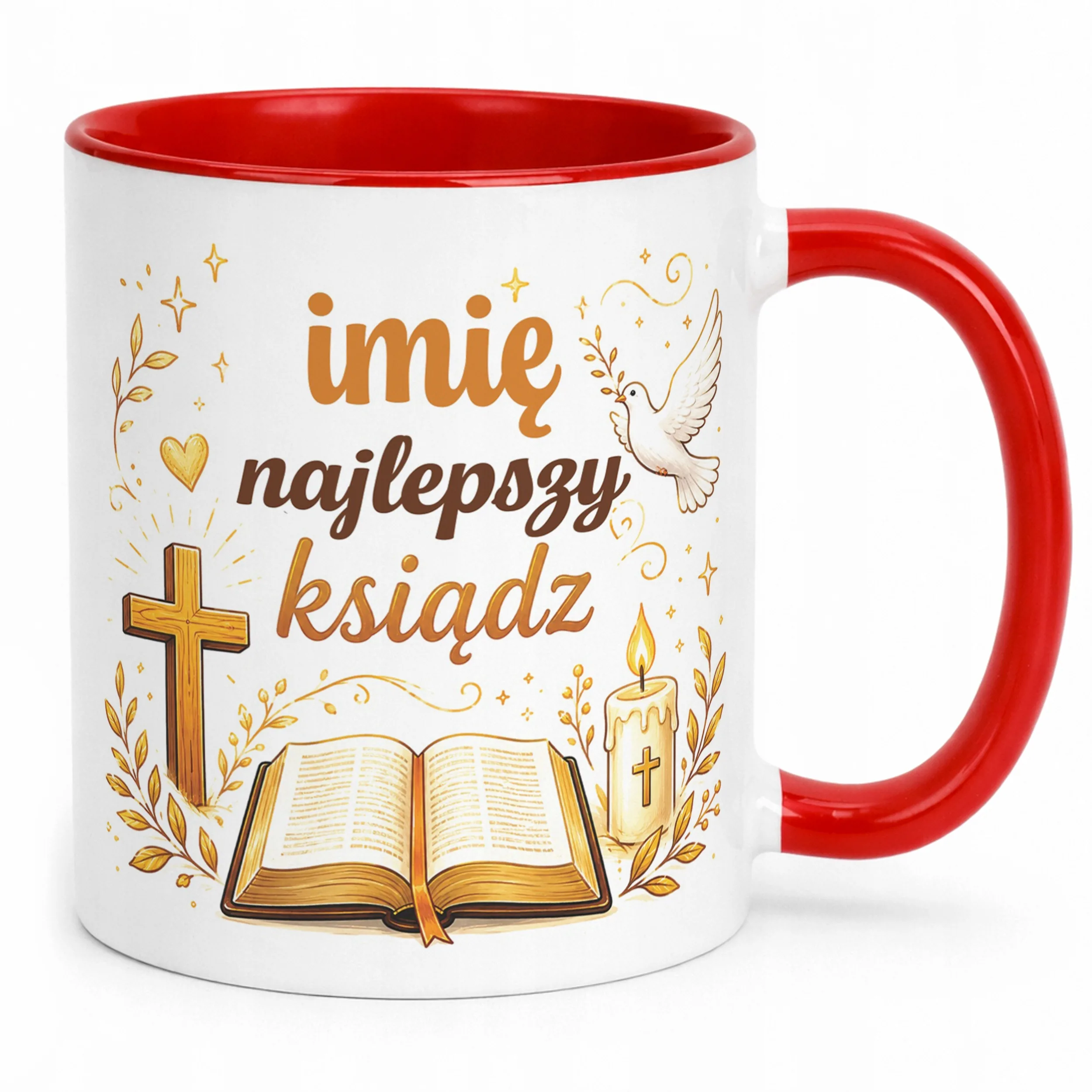 Kubek Czerwony z Imieniem Dzień Nauczyciela Dla Księdza Prezent