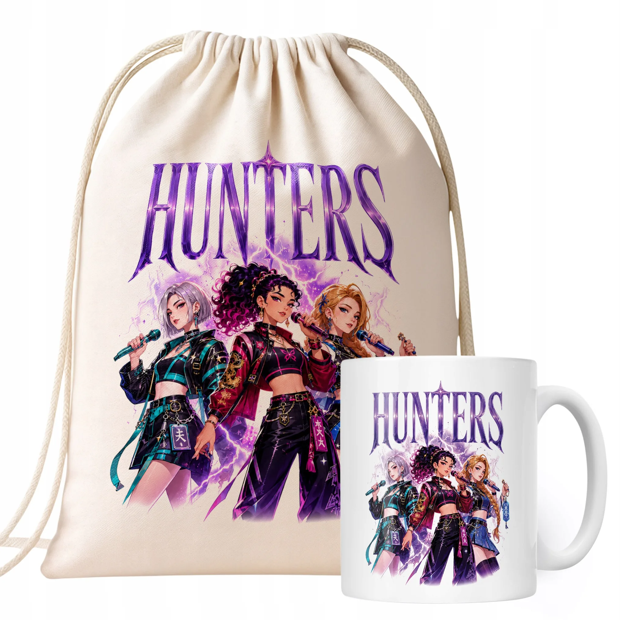 Zestaw Plecak Worek Kubek Z Nadrukiem ŁOWCZYNIE KPOP Dla Dzieci Prezent