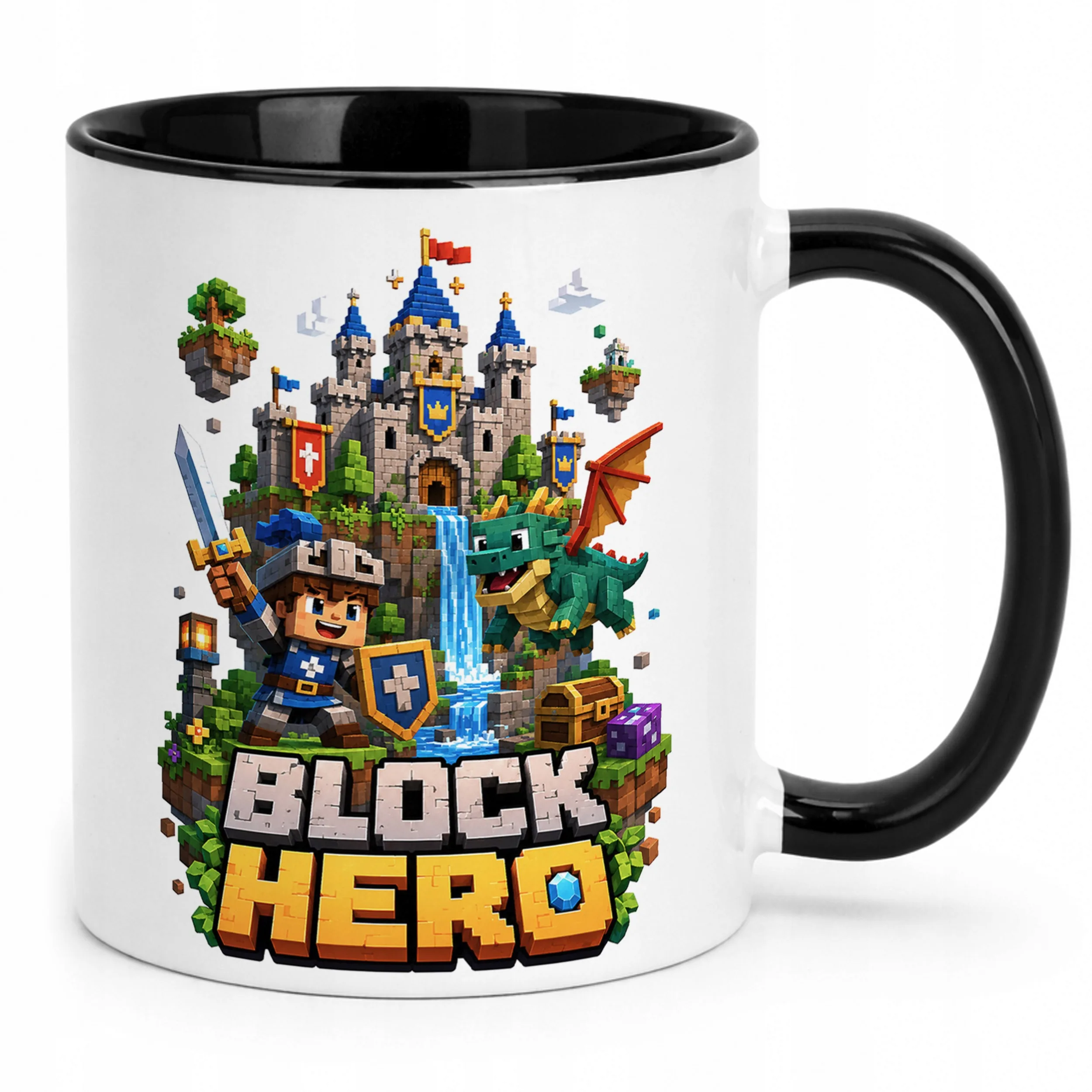 Kubek Czarny z nadrukiem BLOCK HERO Gra Dla Dzieci Prezent Upominek