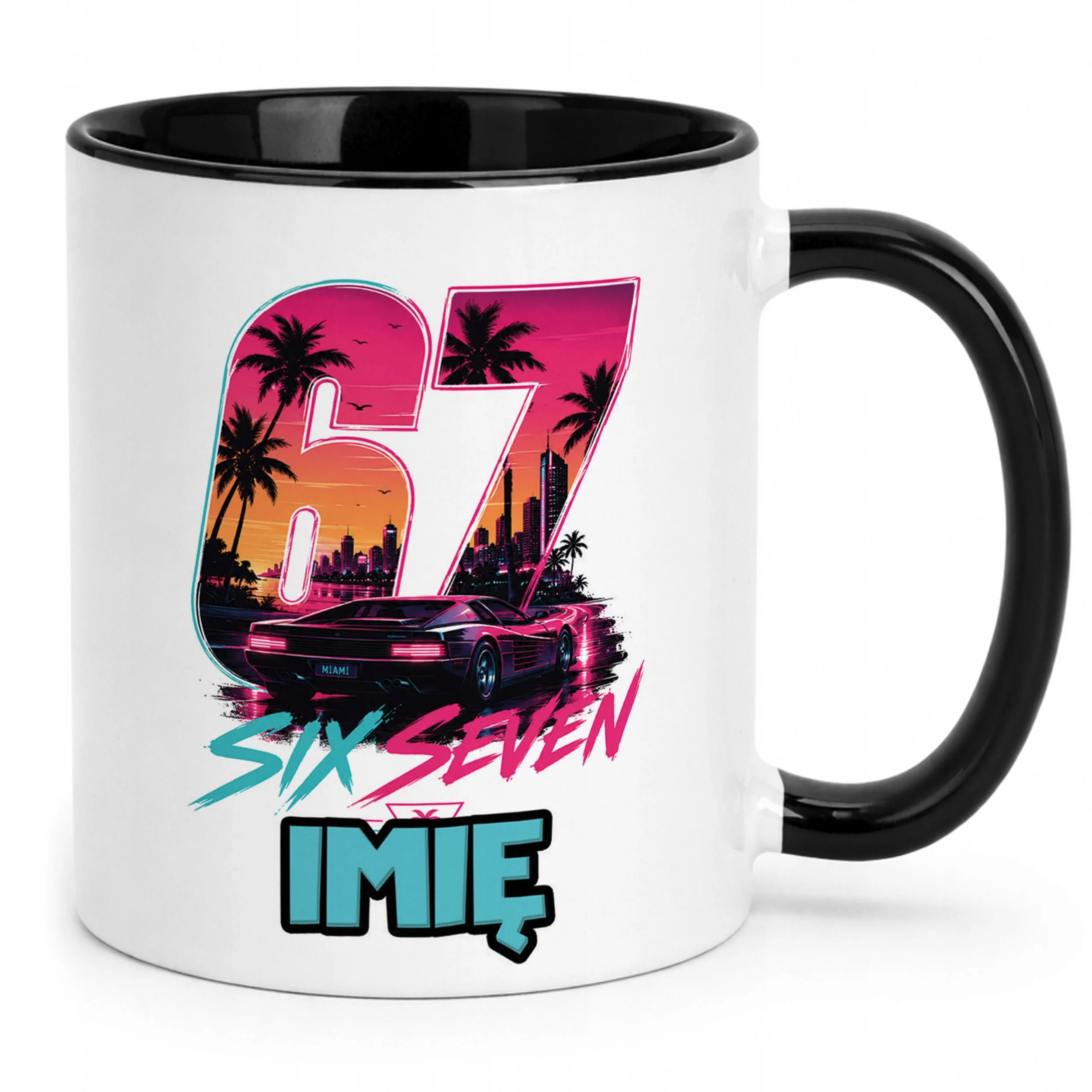 Kubek Czarny z nadrukiem personalizowany 67 Miami Gra Dla Dzieci Prezent