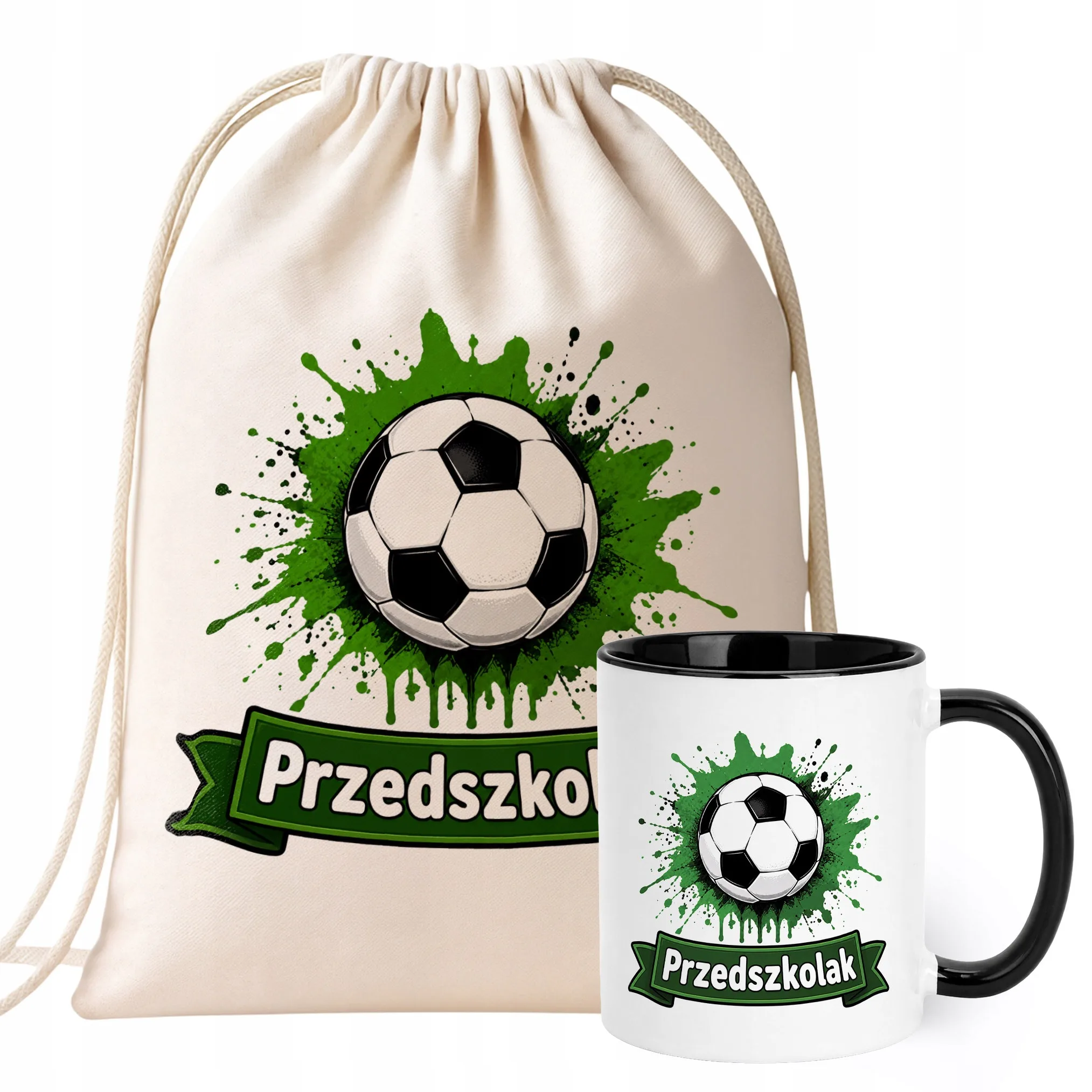 Zestaw Plecak Worek Kubek Czarny Z Nadrukiem Przedszkolak Dla Dzieci