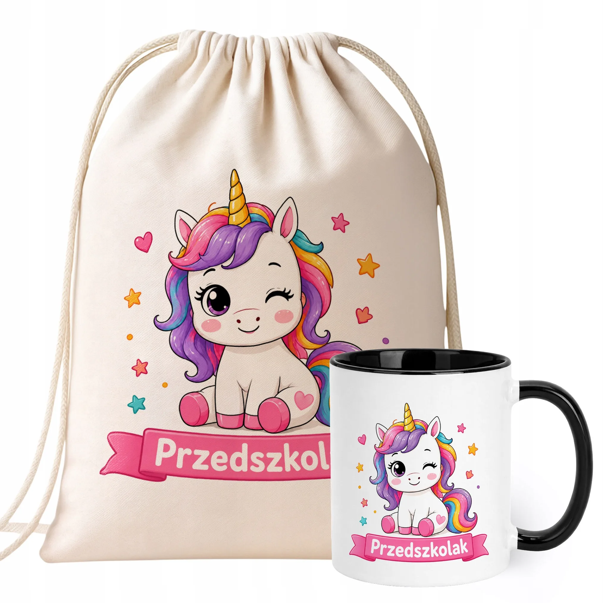 Zestaw Plecak Worek Kubek Czarny Z Nadrukiem Przedszkolak Dla Dzieci