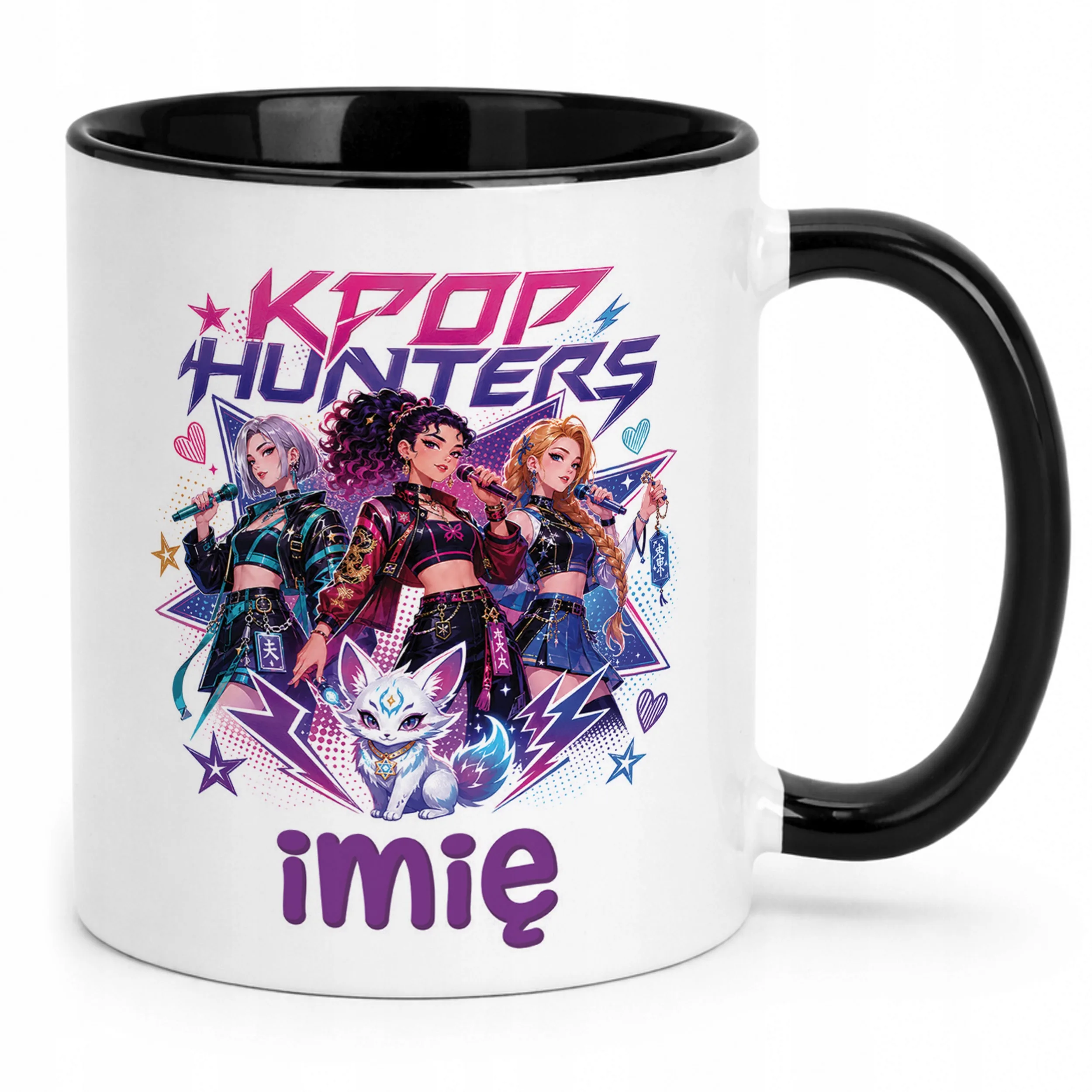 Kubek Czarny z nadrukiem personalizowany ŁOWCZYNIE KPOP Dla Dzieci Prezent