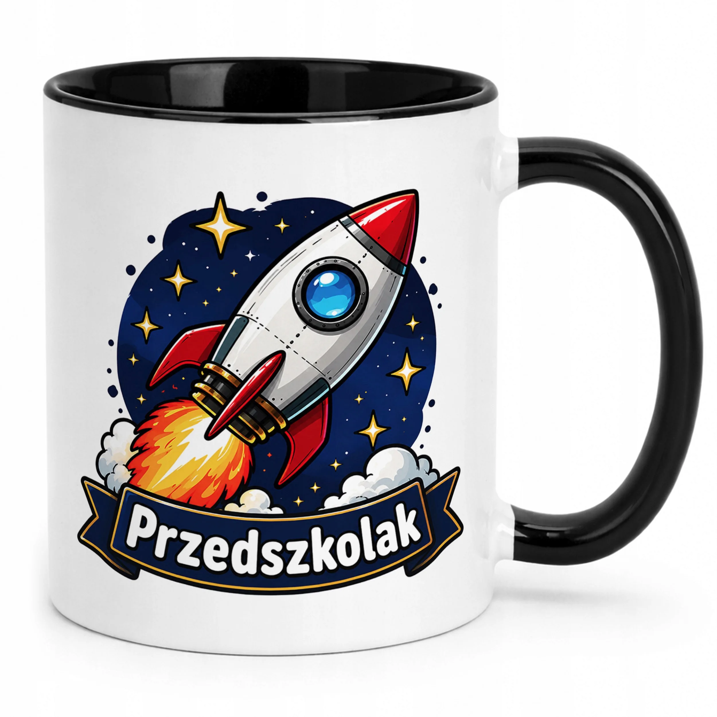 Kubek Czarny z nadrukiem Przedszkolak Szkoła Dla Dzieci Prezent