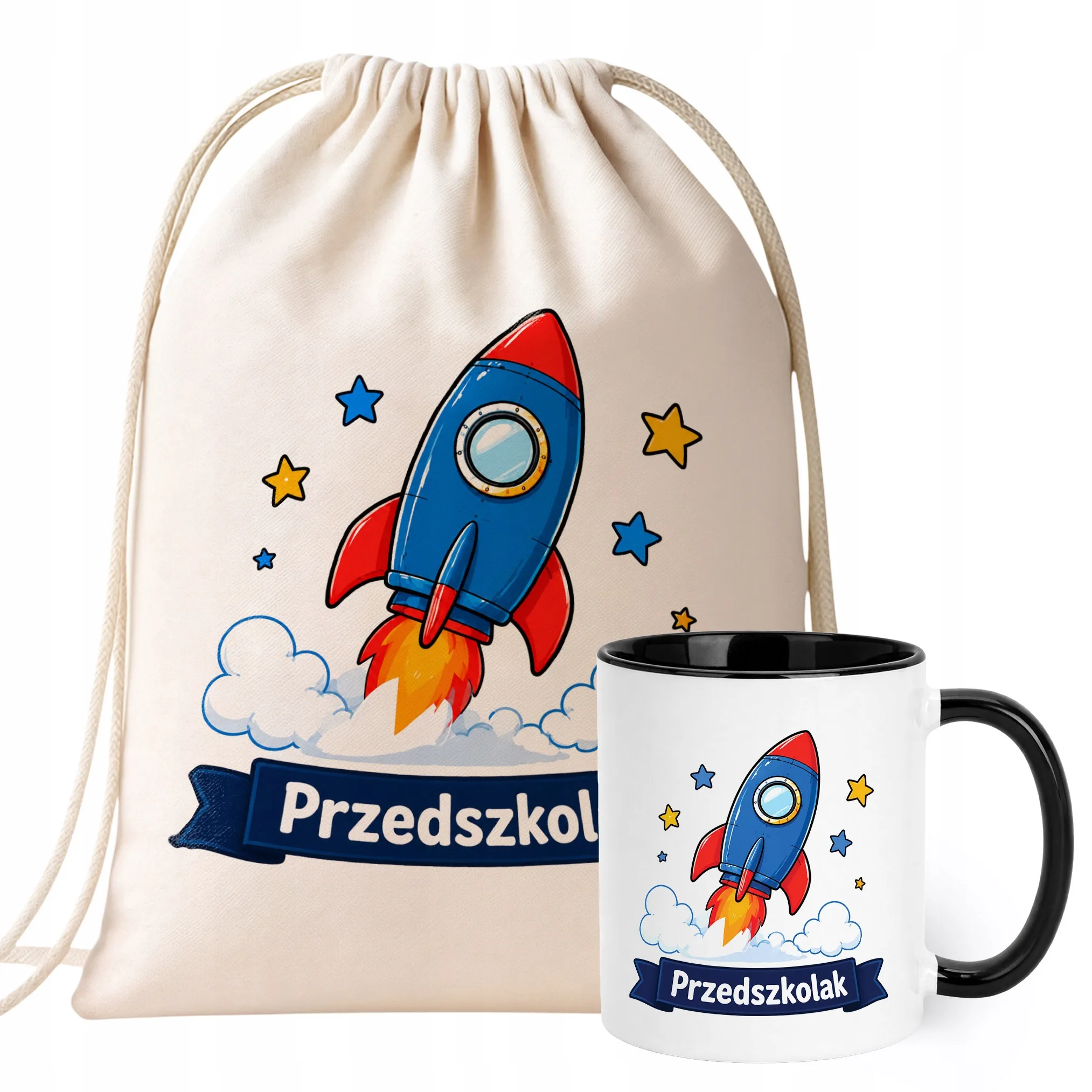 Zestaw Plecak Worek Kubek Czarny Z Nadrukiem Przedszkolak Dla Dzieci