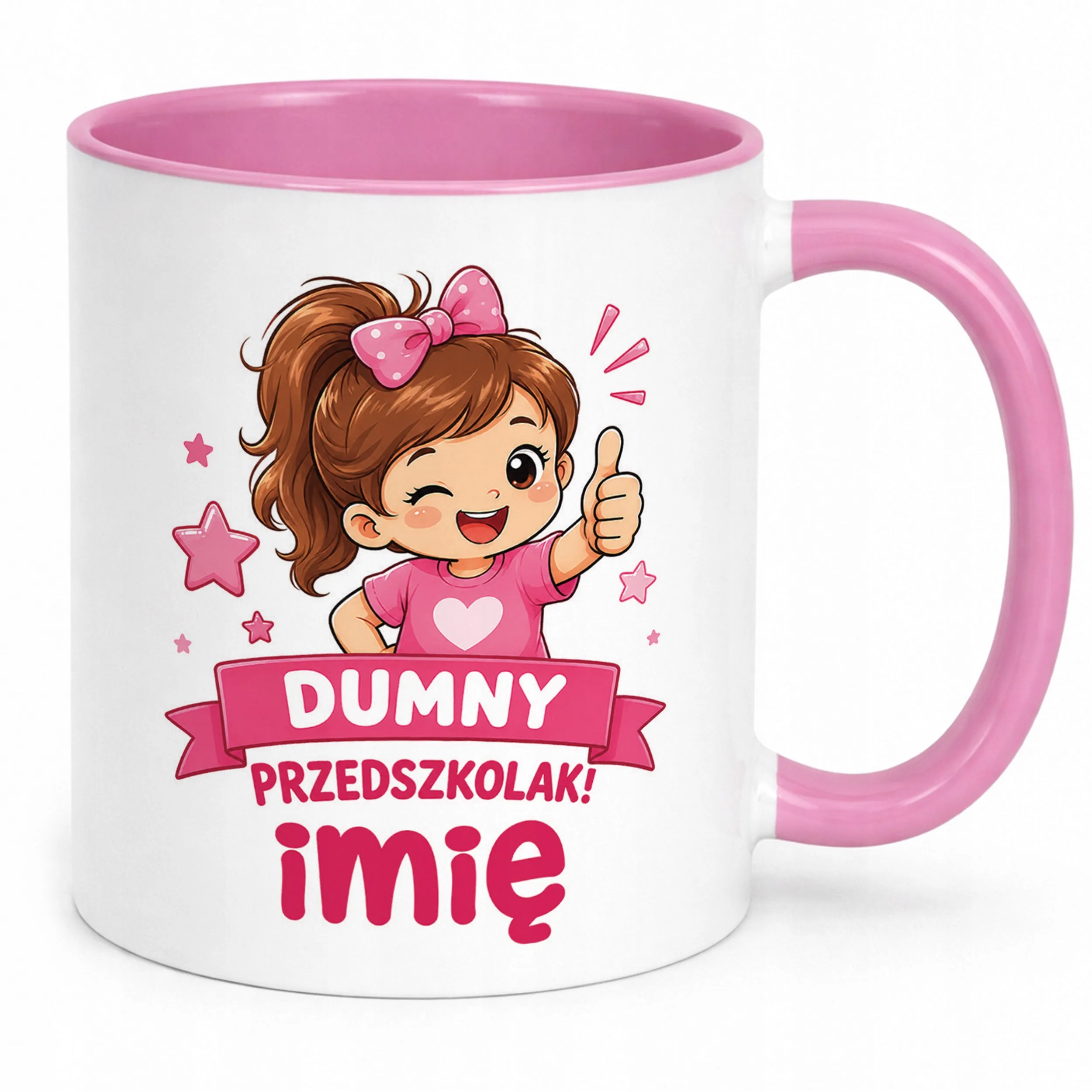 Kubek Różowy z nadrukiem personalizowany Przedszkolak Szkoła Dla Dzieci