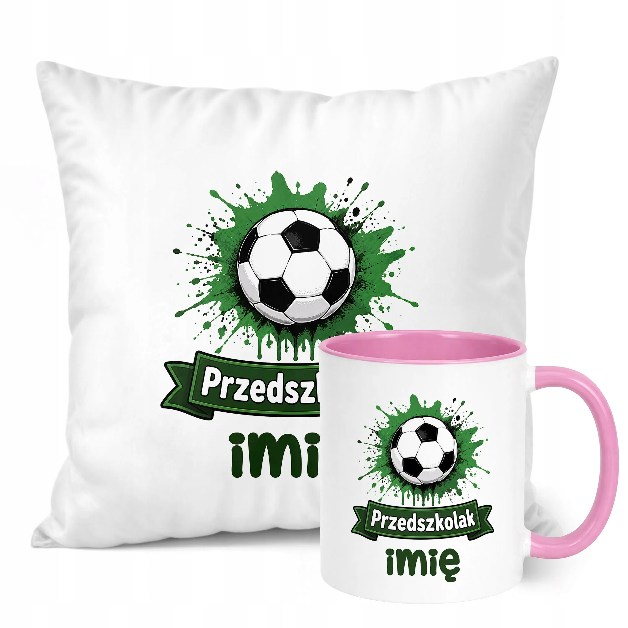 Zestaw Personalizowany Kubek Różowy Poduszka Piłka nożna