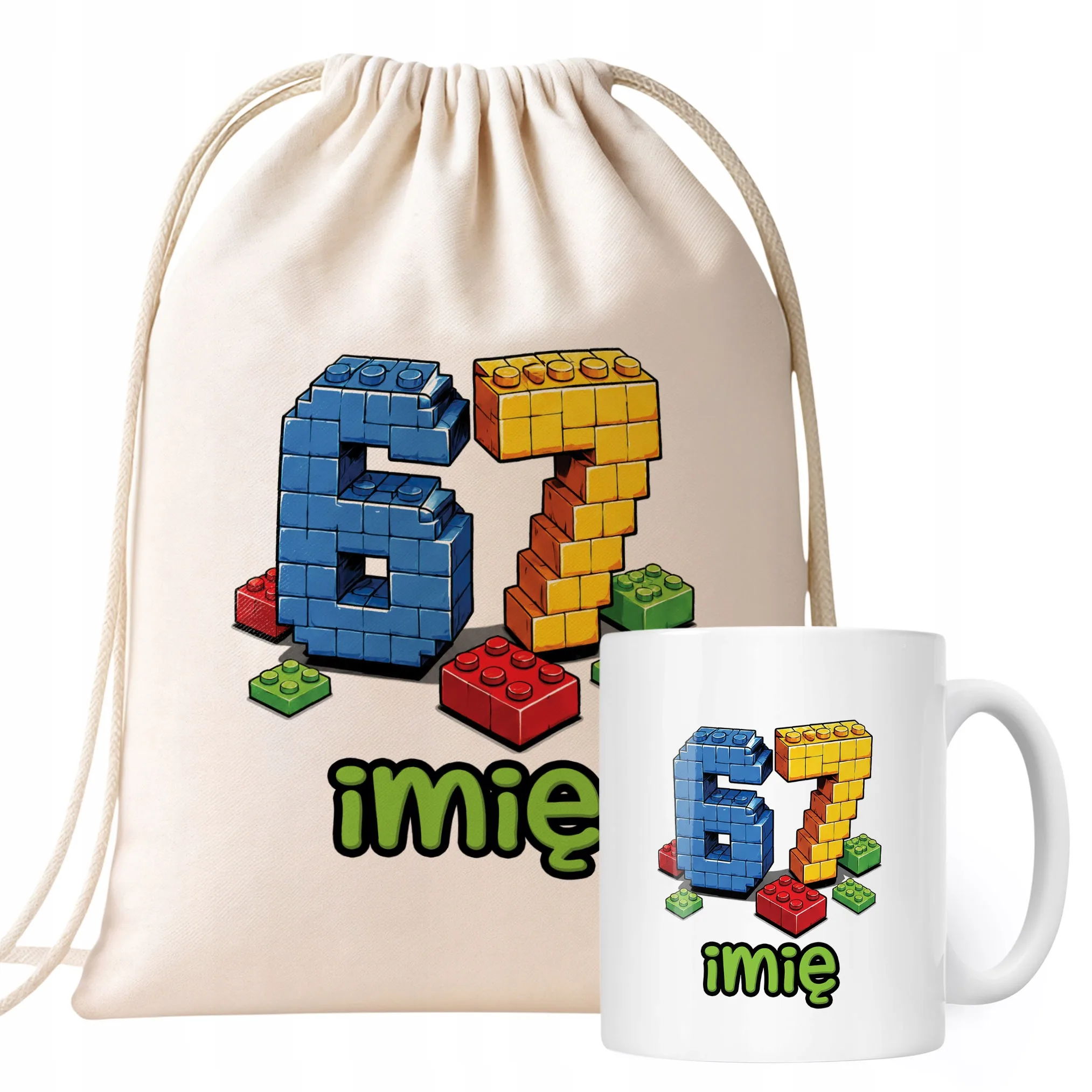 Zestaw Personalizowany Plecak Worek Kubek 67 Six Seven Prezent
