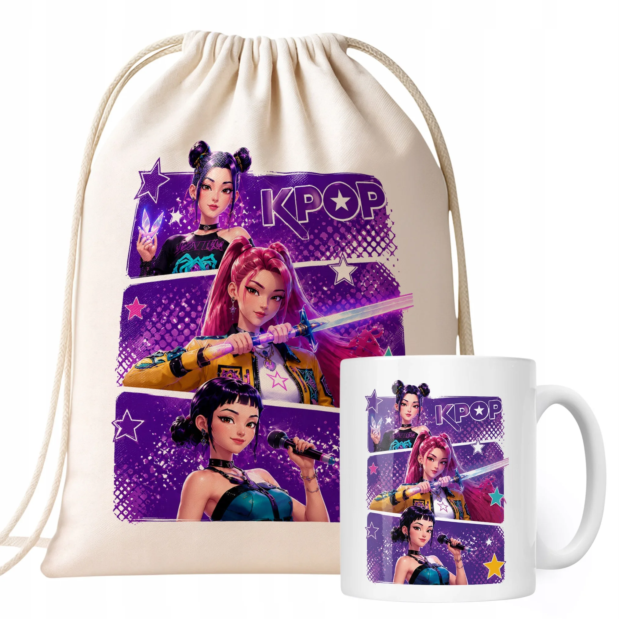 Zestaw Plecak Worek Kubek Z Nadrukiem ŁOWCZYNIE KPOP Dla Dzieci Prezent
