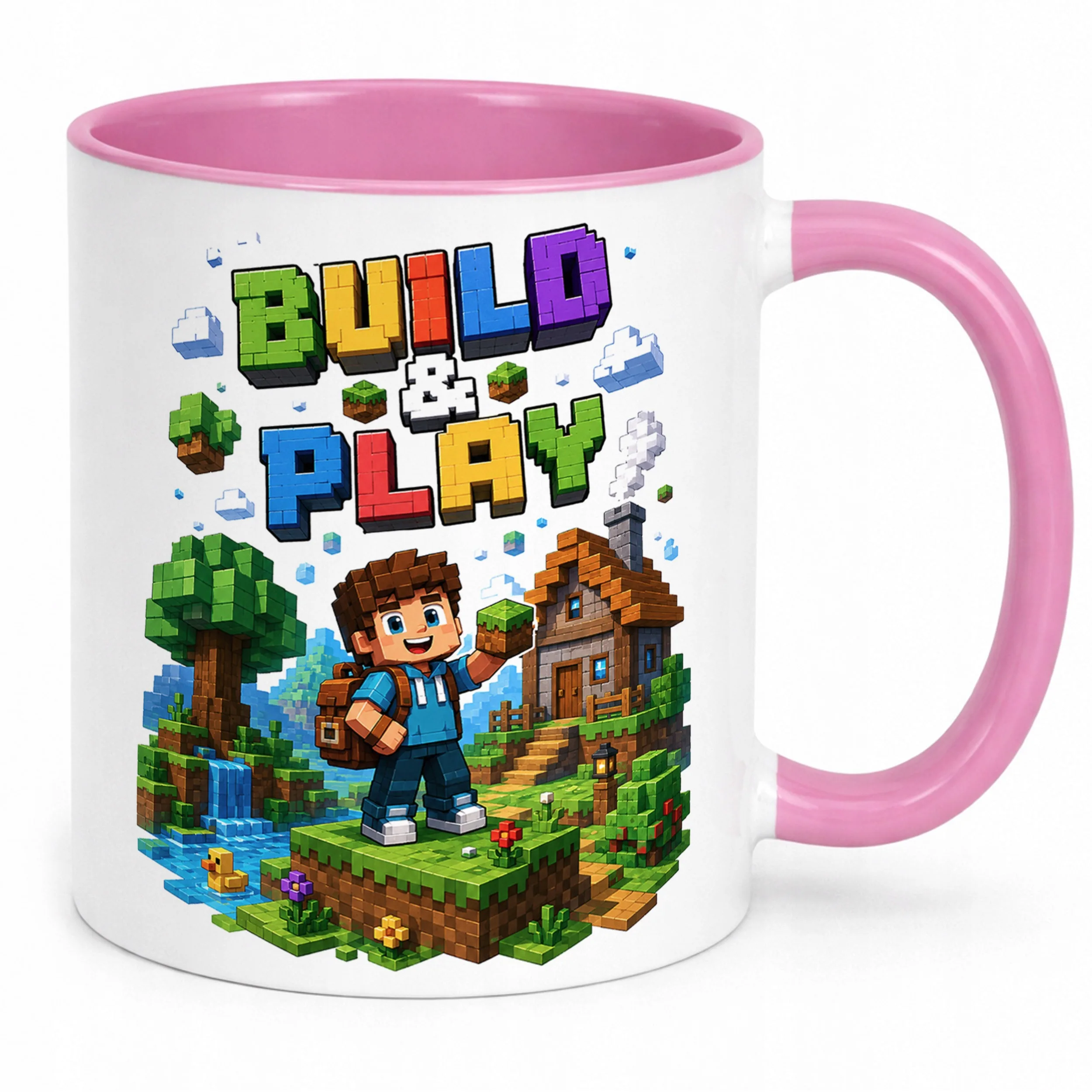 Kubek Różowy z nadrukiem Gra Pixel Dla Dzieci Prezent Upominek