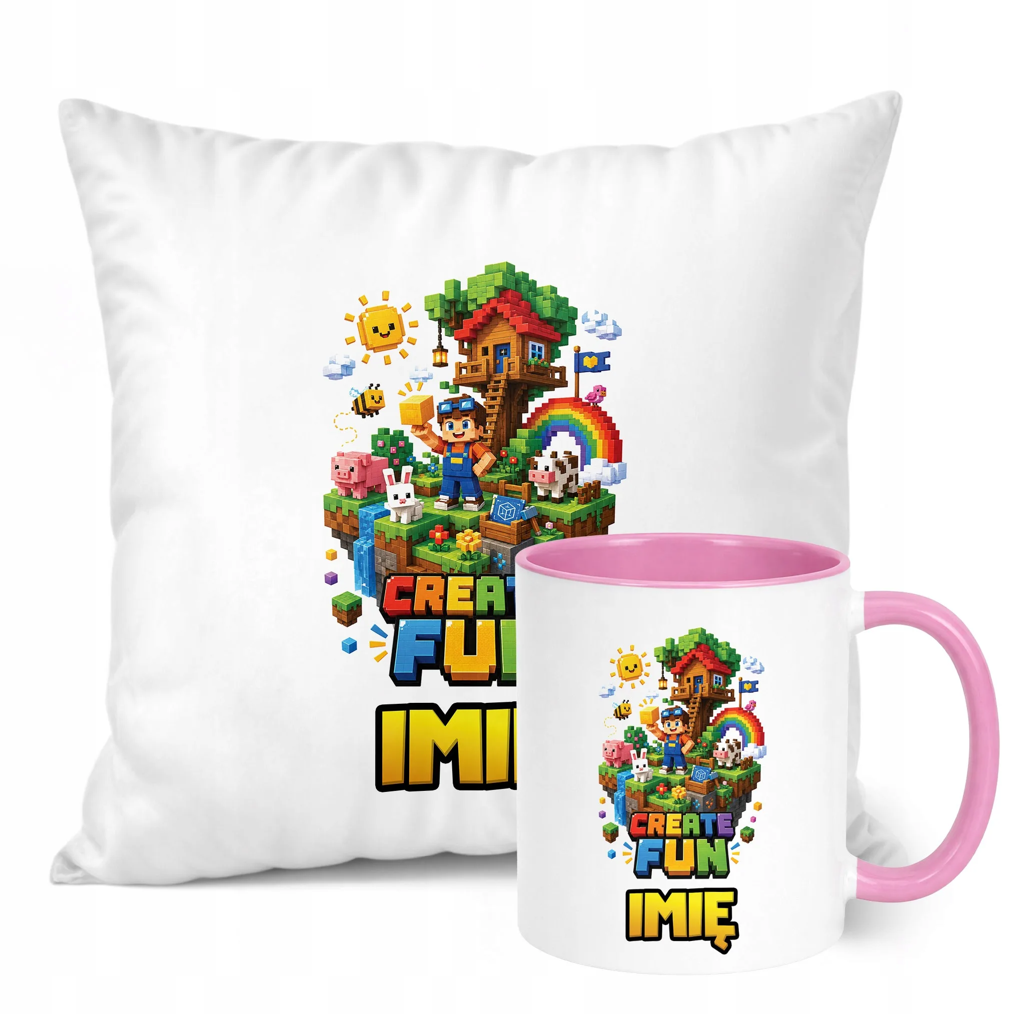 Zestaw Personalizowany Kubek Różowy Poduszka gra Create Fun Prezent