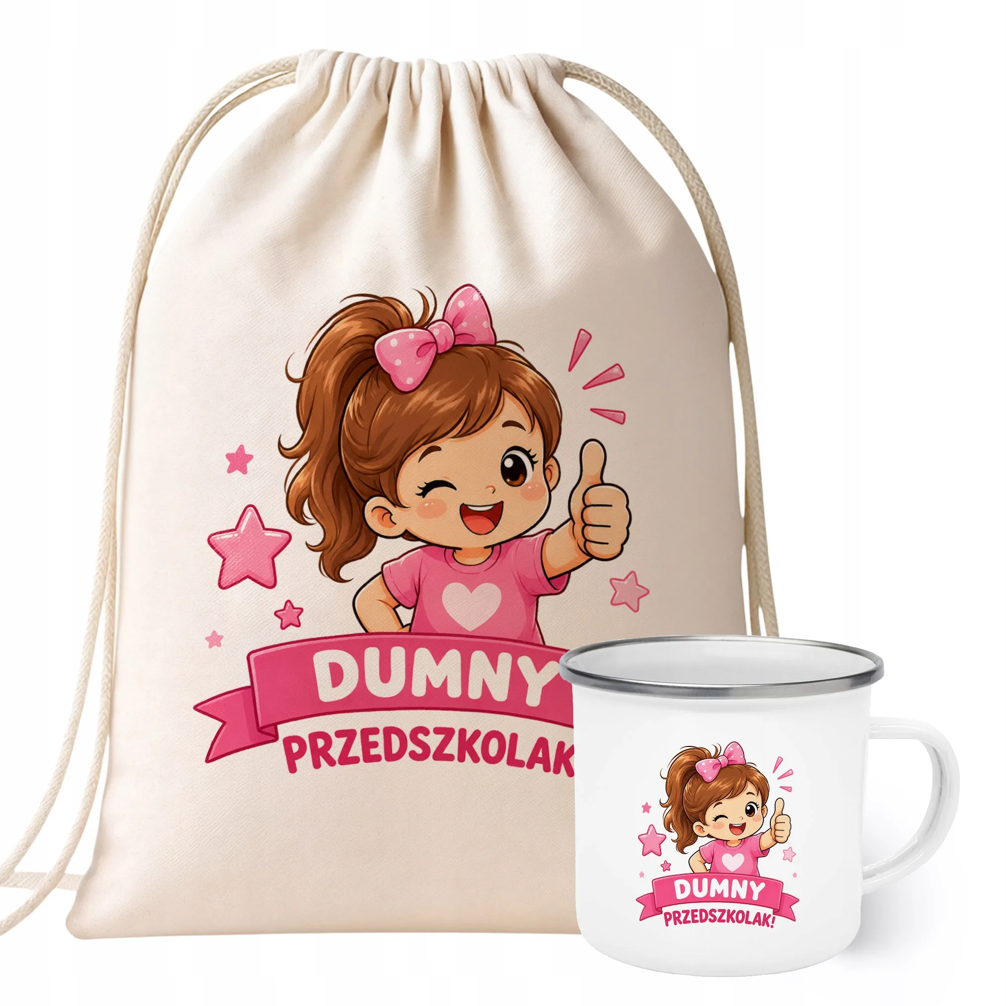 Zestaw Plecak Worek Kubek Emaliowany Z Nadrukiem Przedszkolak Szkoła