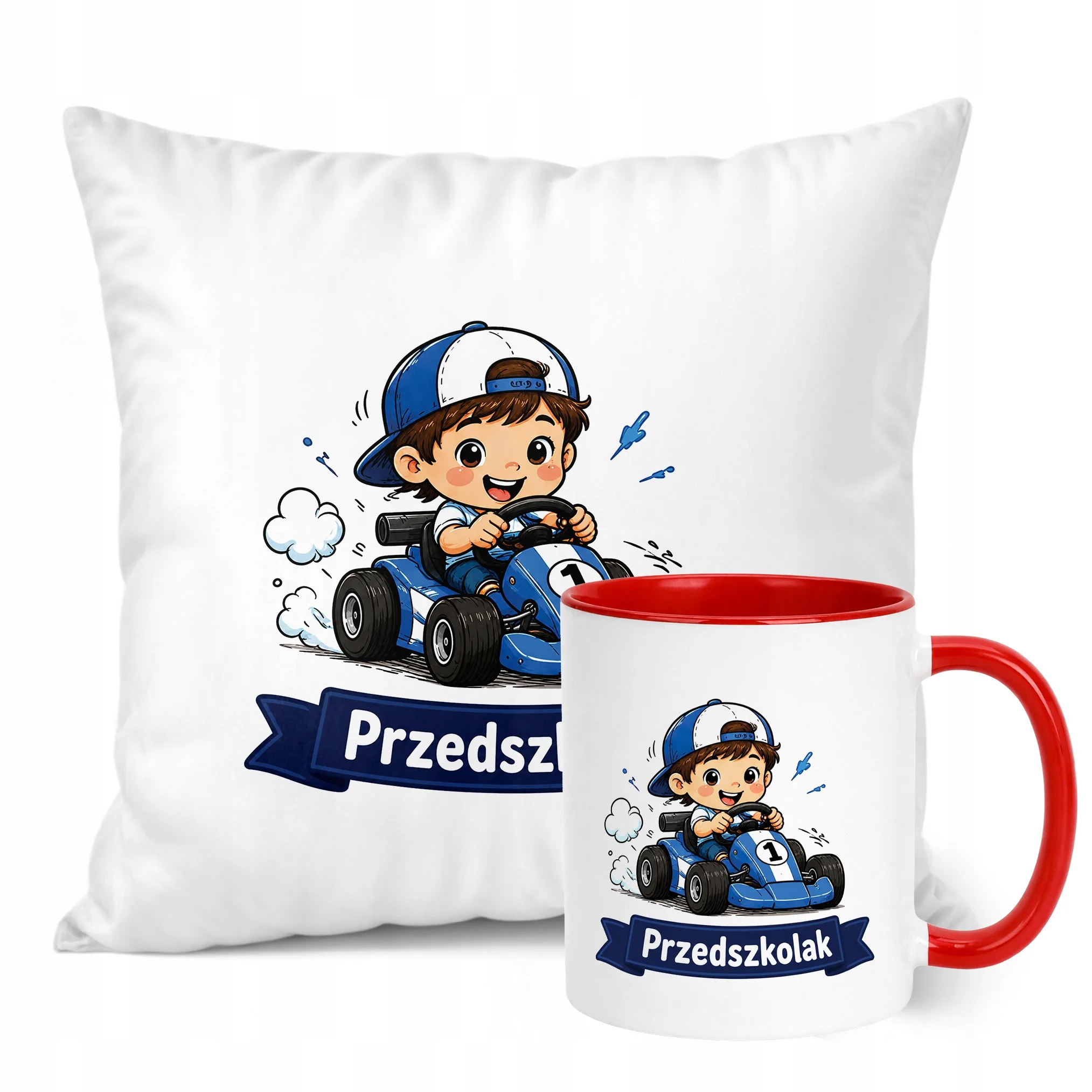 Zestaw Kubek Czerwony Poduszka Z Nadrukiem Przedszkolak Szkoła Prezent