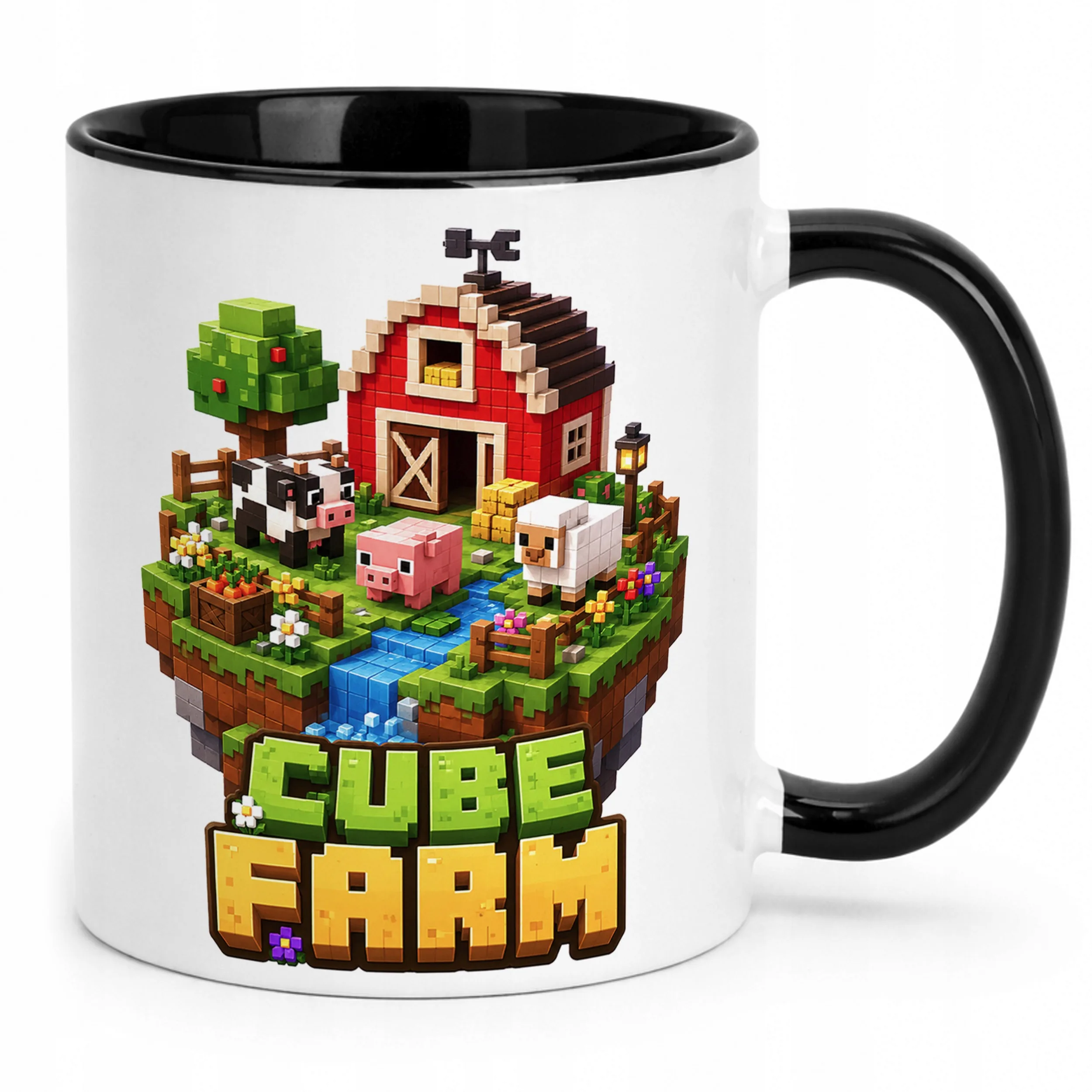 Kubek Czarny z nadrukiem CUBE FARM Dla Dzieci Prezent Upominek