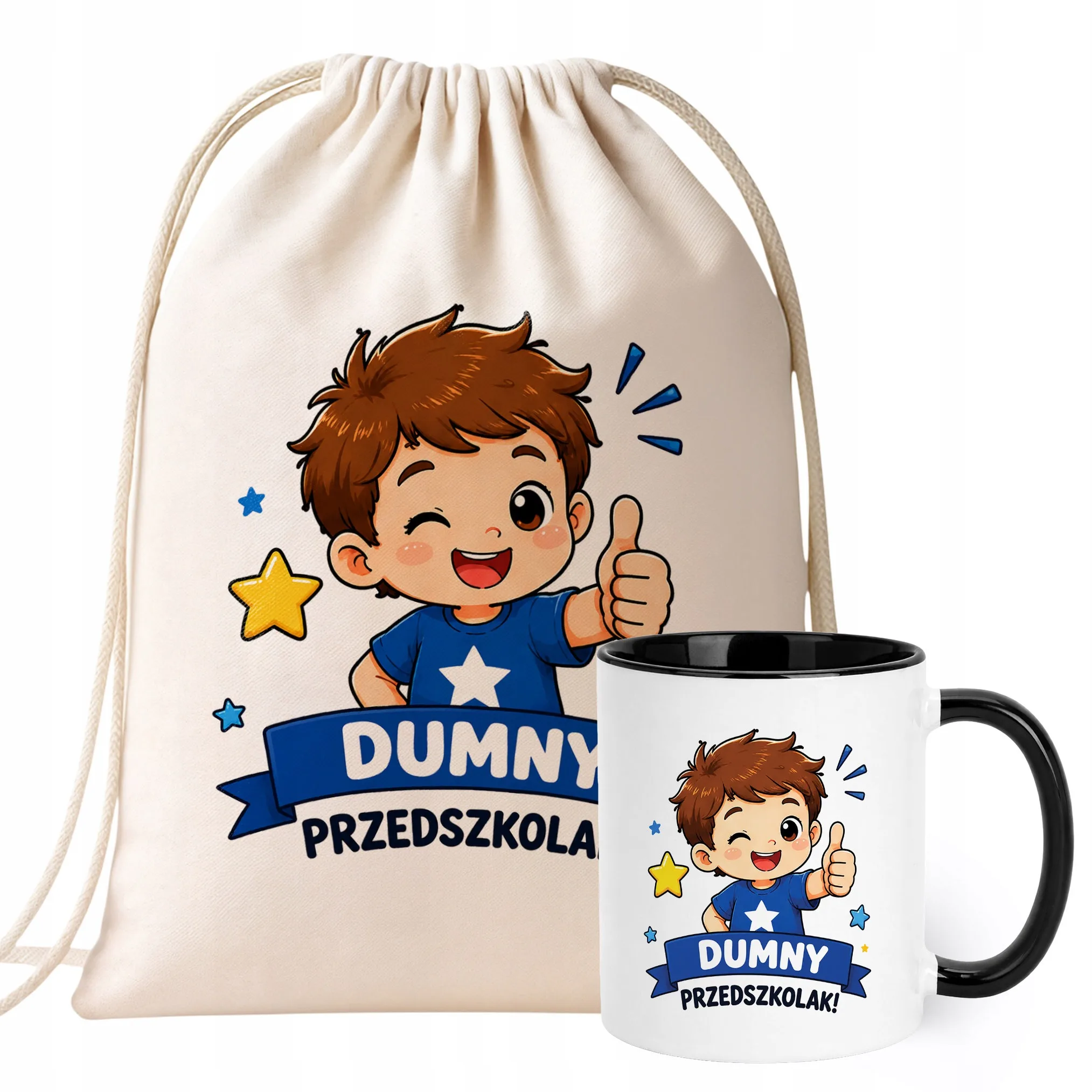 Zestaw Plecak Worek Kubek Czarny Z Nadrukiem Przedszkolak Dla Dzieci