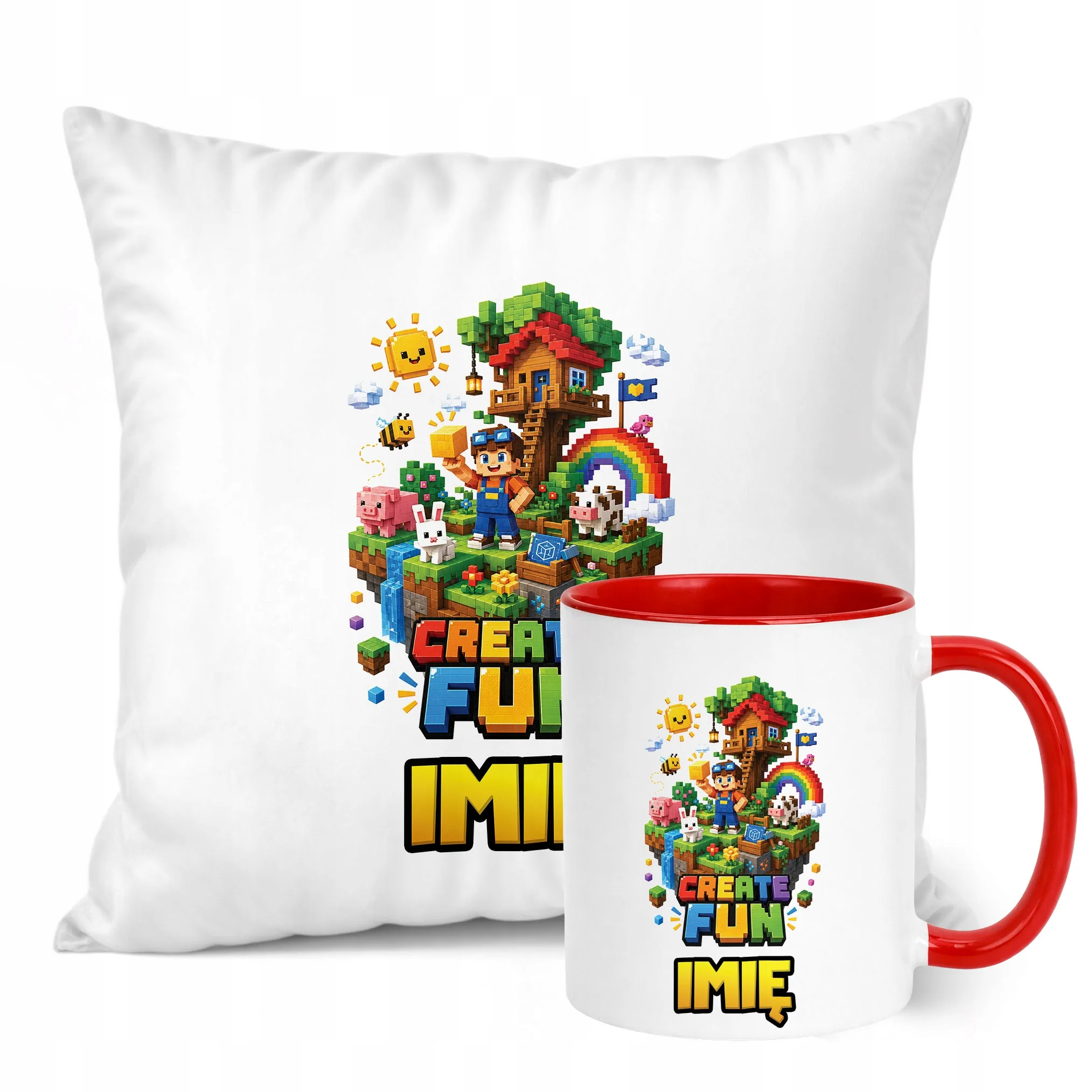 Zestaw Personalizowany Kubek Czerwony Poduszka gra Create Fun Prezent