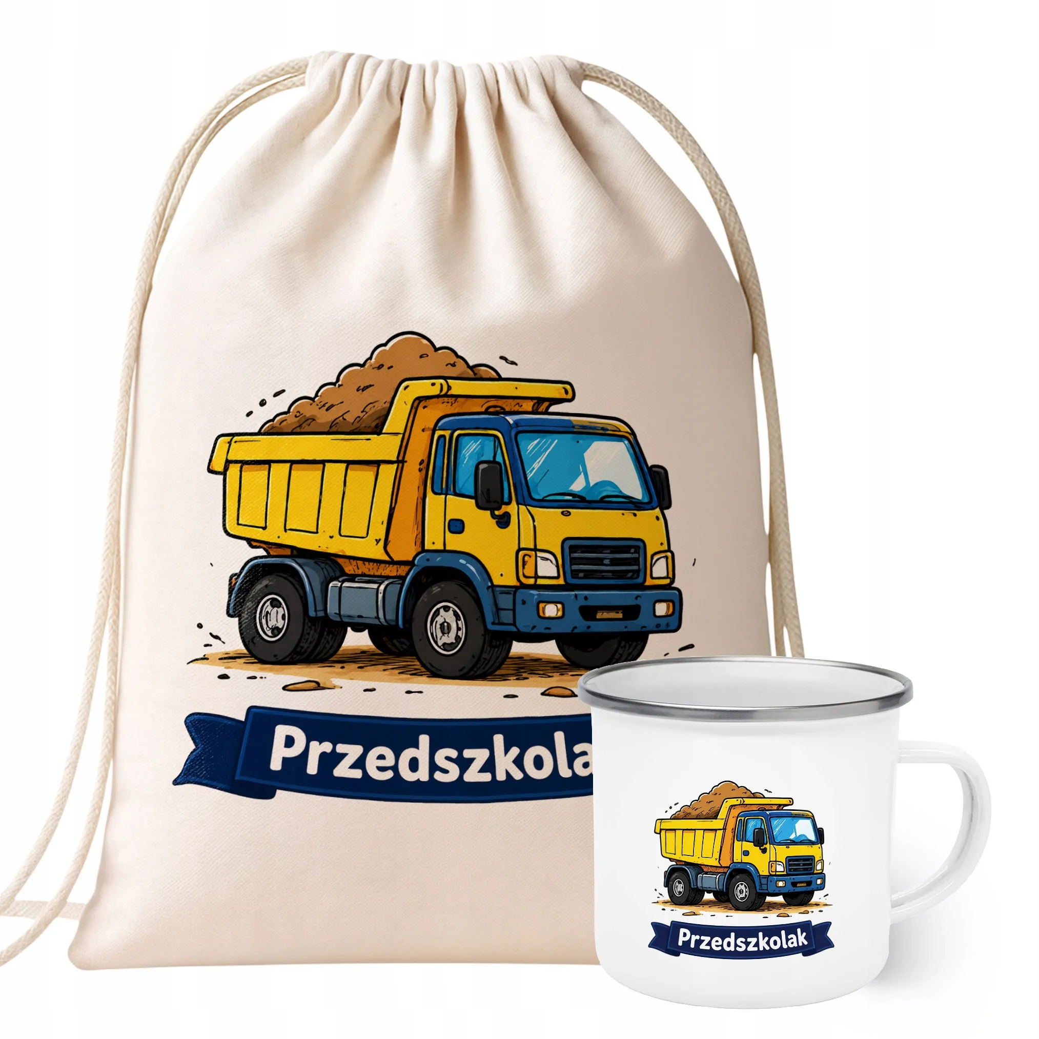 Zestaw Plecak Worek Kubek Emaliowany Z Nadrukiem Przedszkolak Szkoła