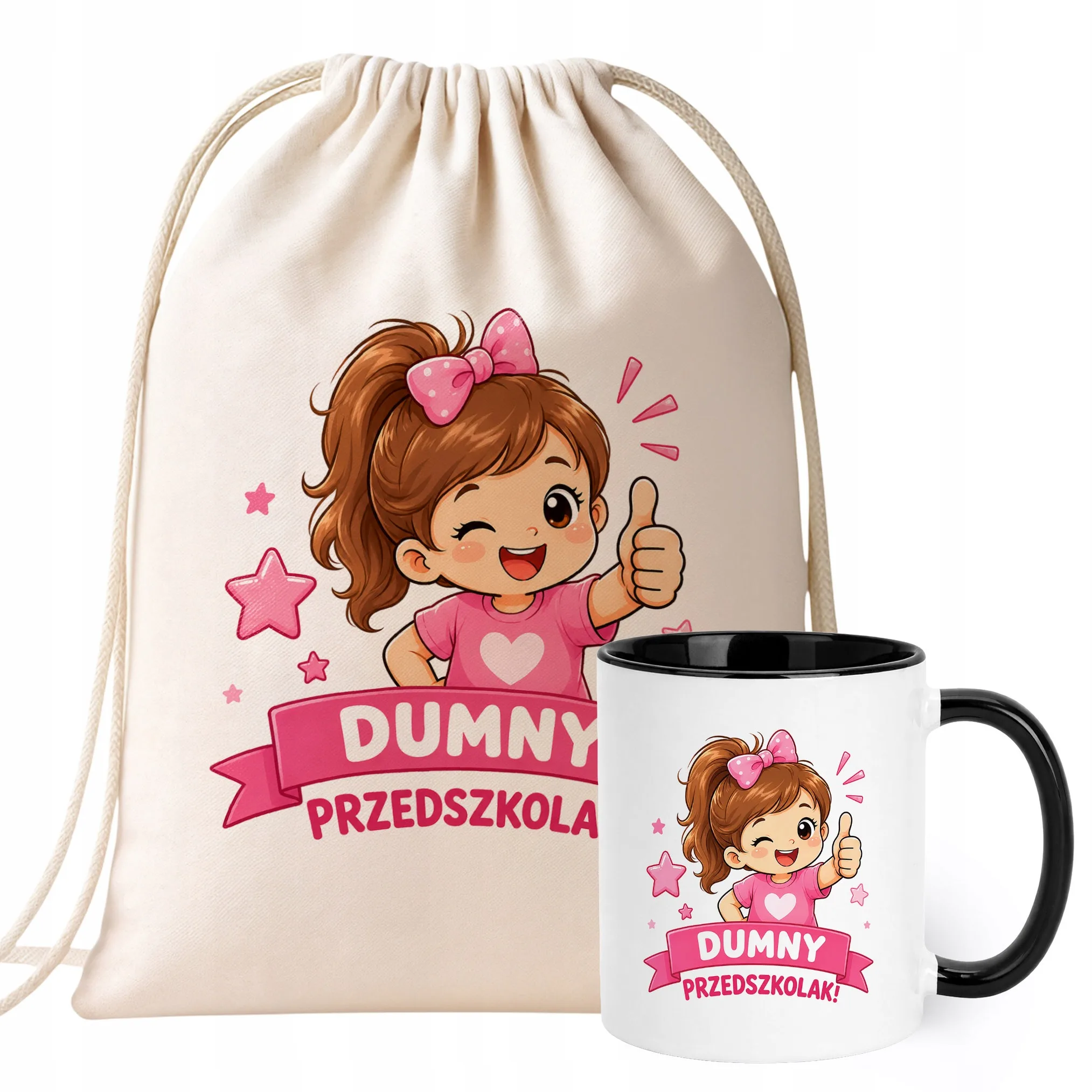 Zestaw Plecak Worek Kubek Czarny Z Nadrukiem Przedszkolak Dla Dzieci