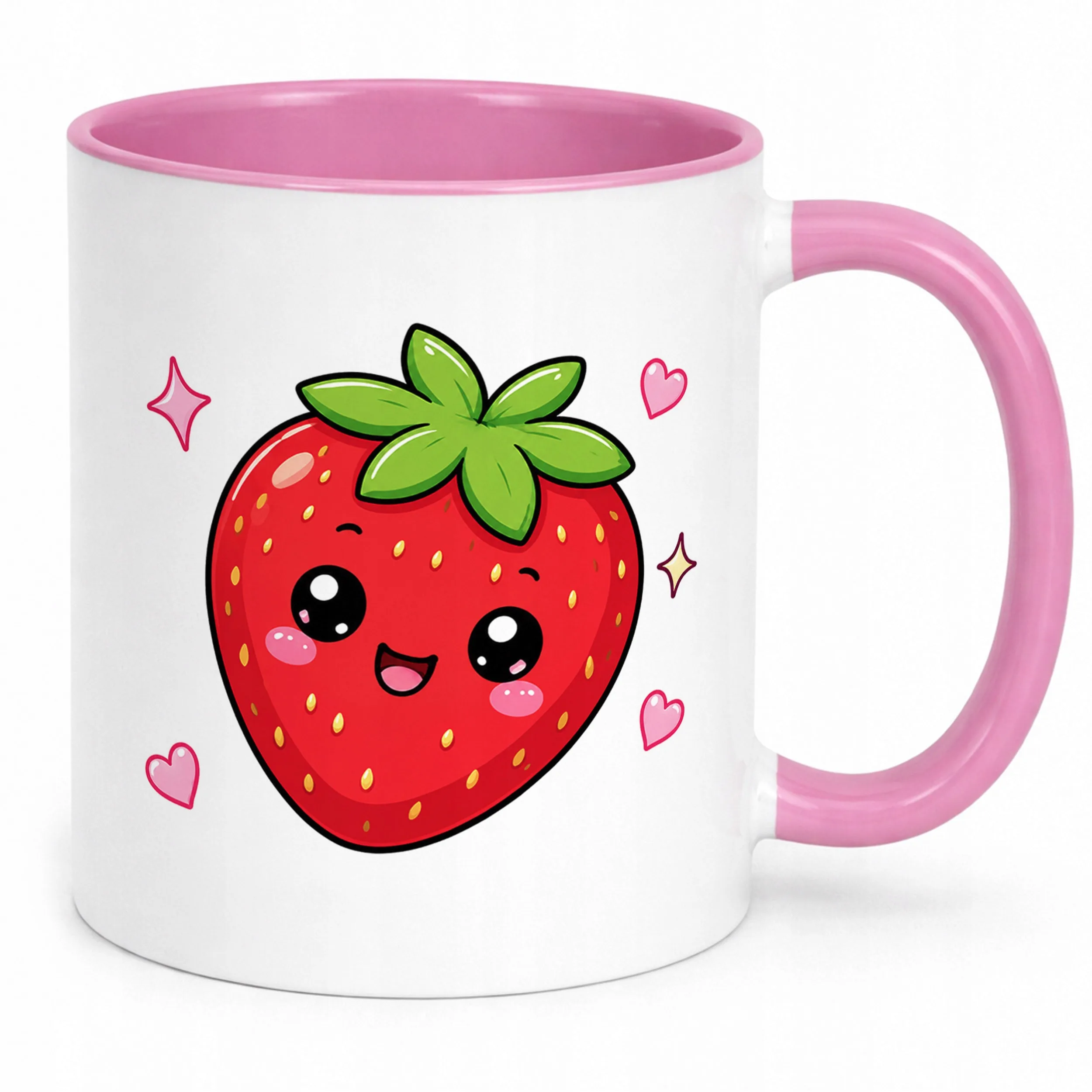 Kubek Różowy z nadrukiem Kawaii Truskawka Dla Dzieci Prezent Upominek
