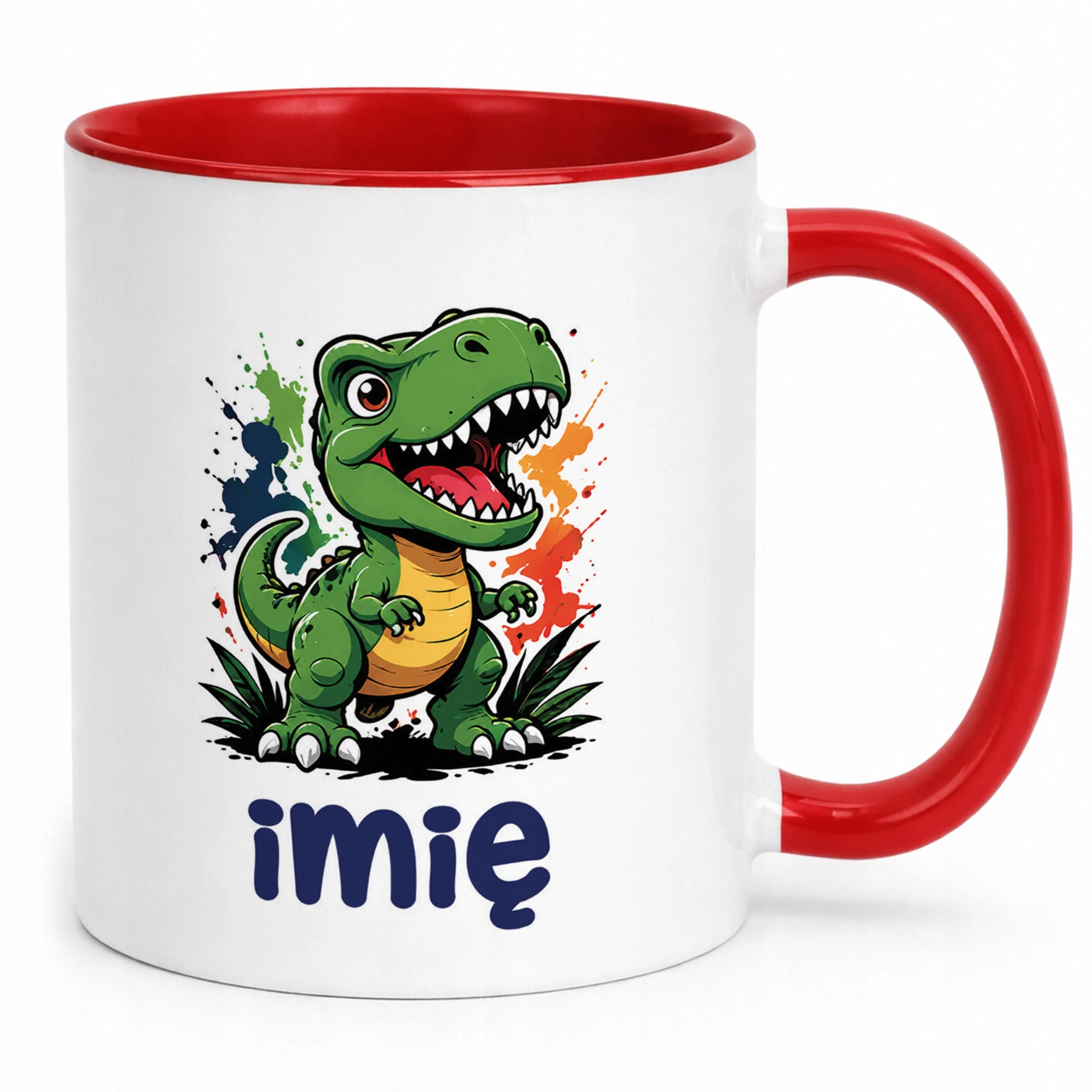 Kubek Czerwony z nadrukiem personalizowany Dinozaur Dla Dzieci Prezent